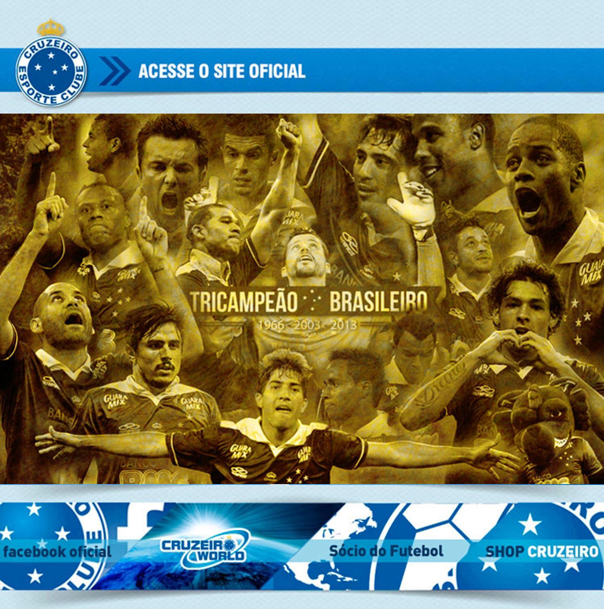 Site do Cruzeiro comemora tricampeonato (Foto: Cruzeiro/Divulgação)