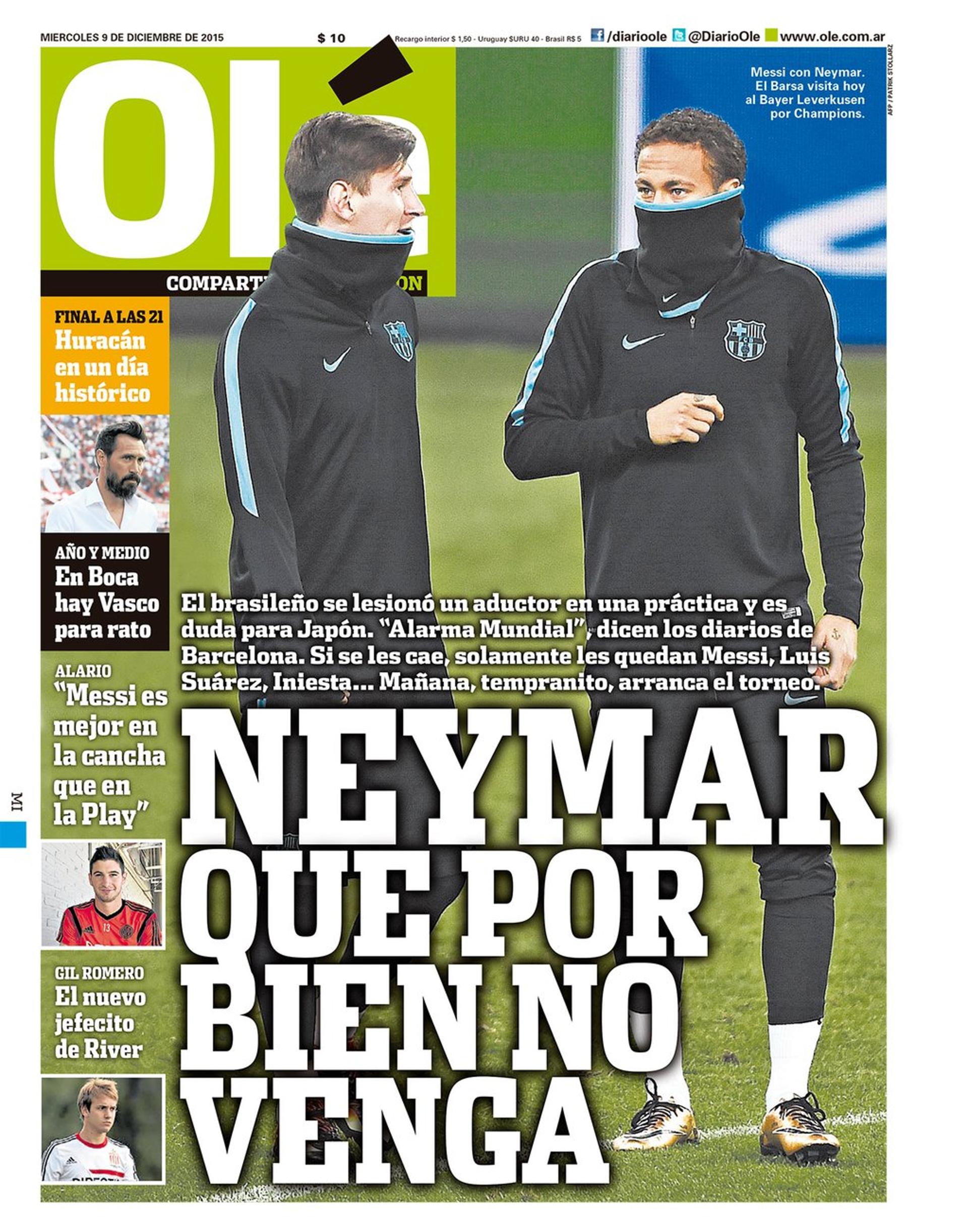 Capa do Olé desta quarta-feira fala da lesão de Neymar (Foto: Reprodução)