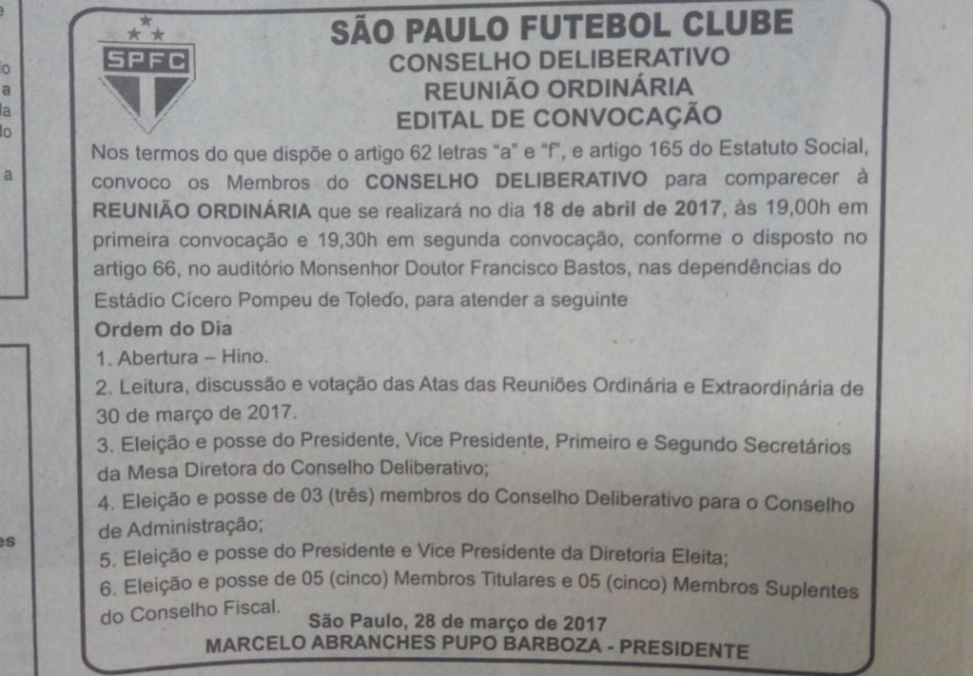 Edital da eleição do São Paulo
