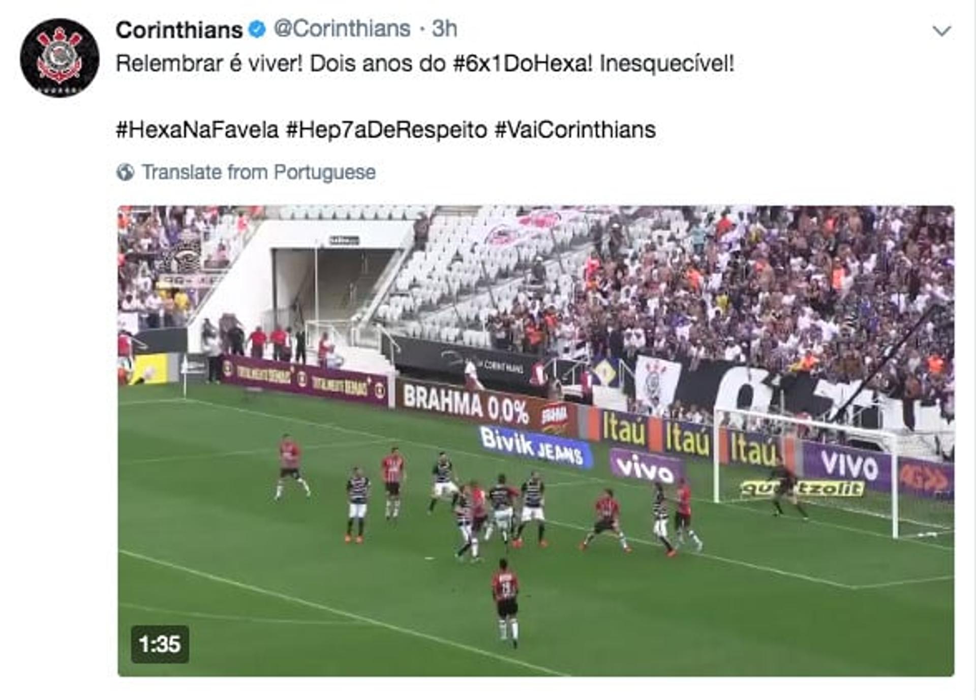Corinthians relembra goleada sobre São Paulo