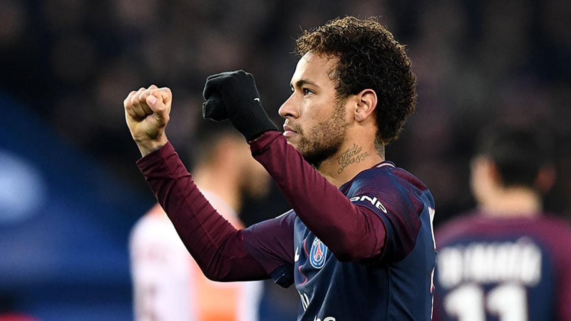 Neymar comemorando no jogo PSG x Montpellier