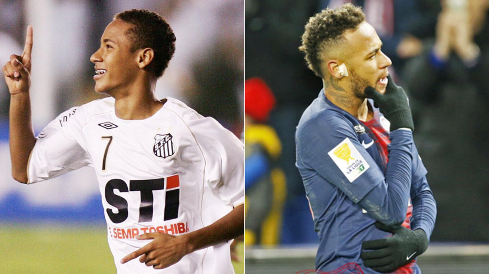 Neymar - #10YearsChallenge<br>Neymar era uma jovem revelação do Santos, hoje é o jogador com a venda mais cara da história do futebol.