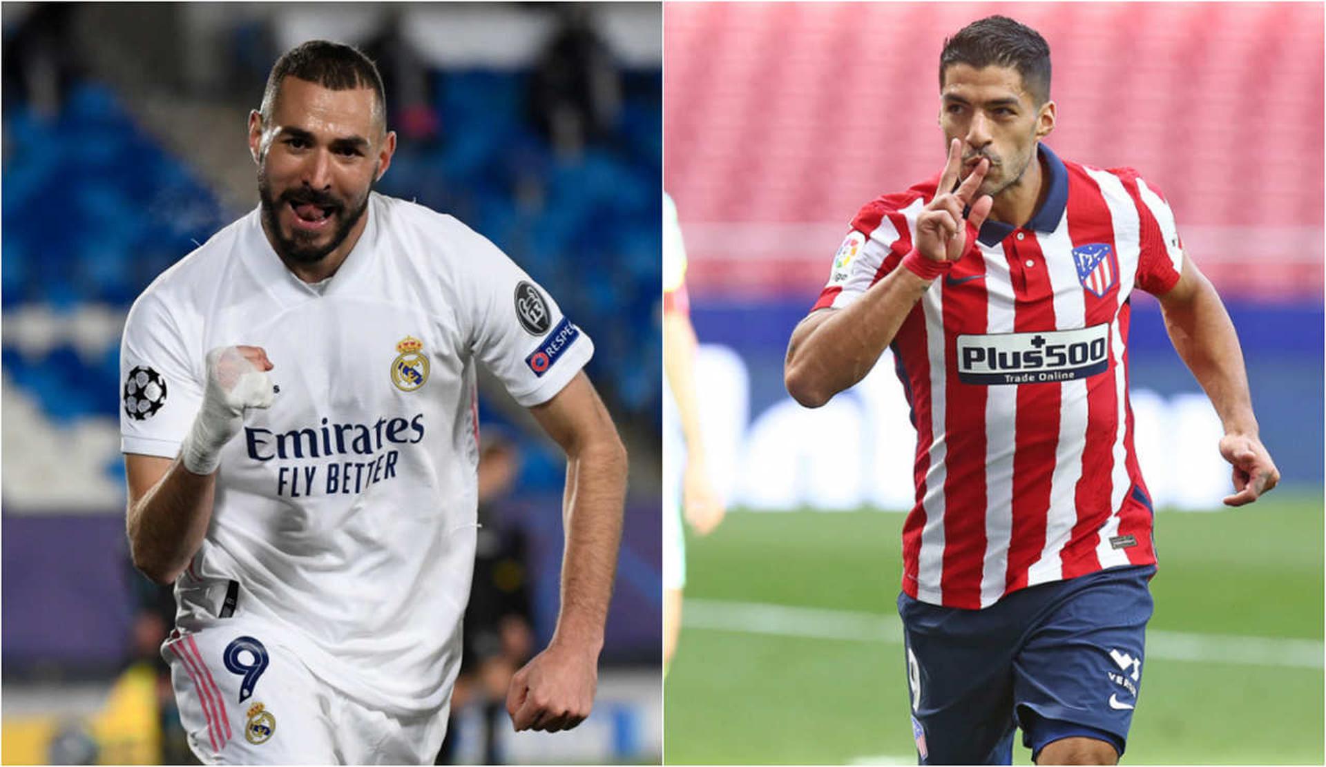 Montagem - Benzema (Real Madrid) e Suárez (Atlético de Madrid)