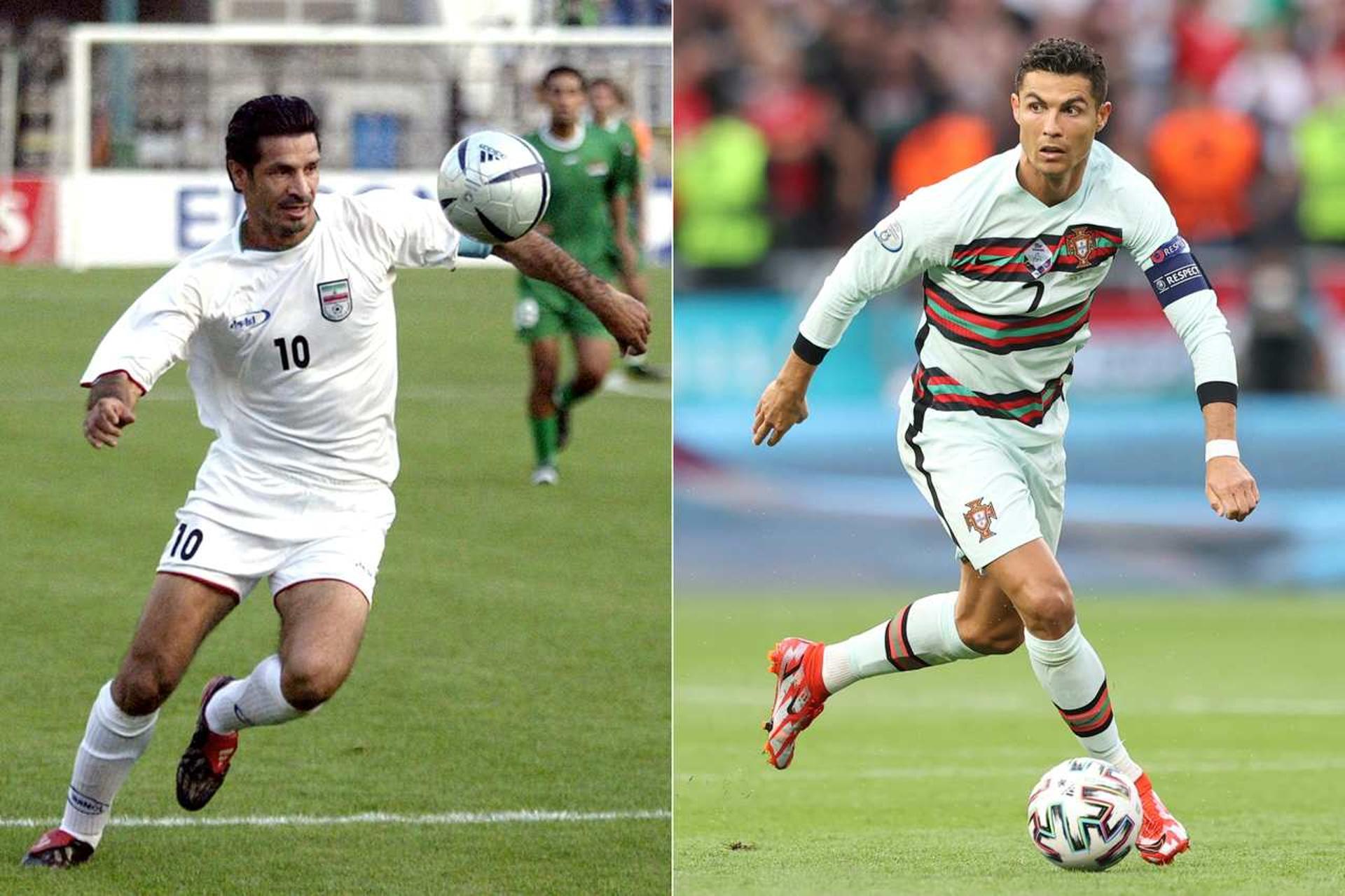 Montagem: Ali Daei (Irã) e Cristiano Ronaldo (Portugal)