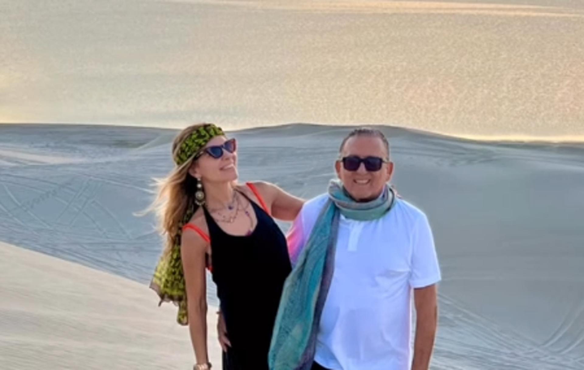 Galvão Bueno e Esposa - Deserto Qatar