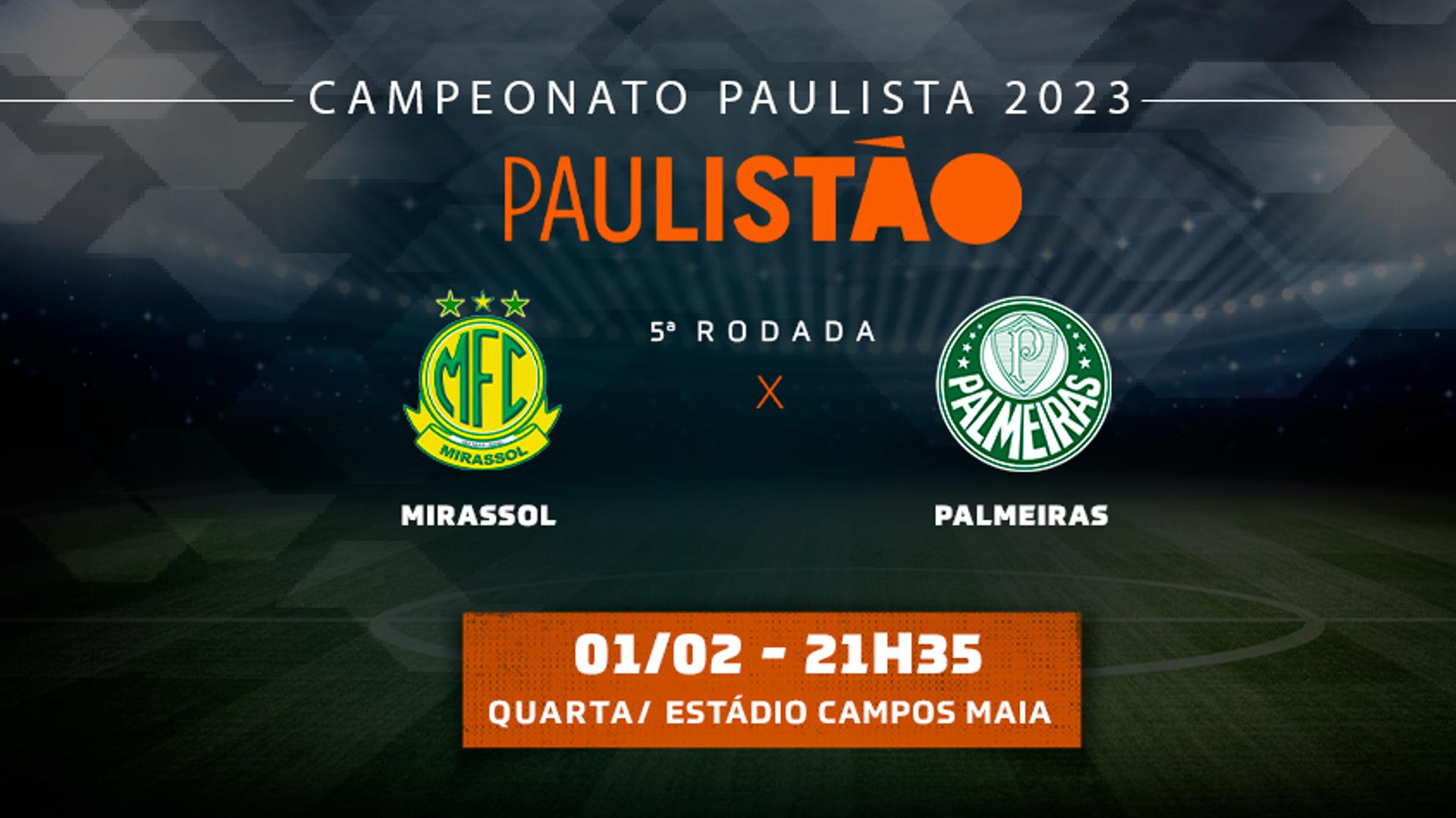 Tempo Real Mirassol x Palmeiras - Paulistao 5 rodada