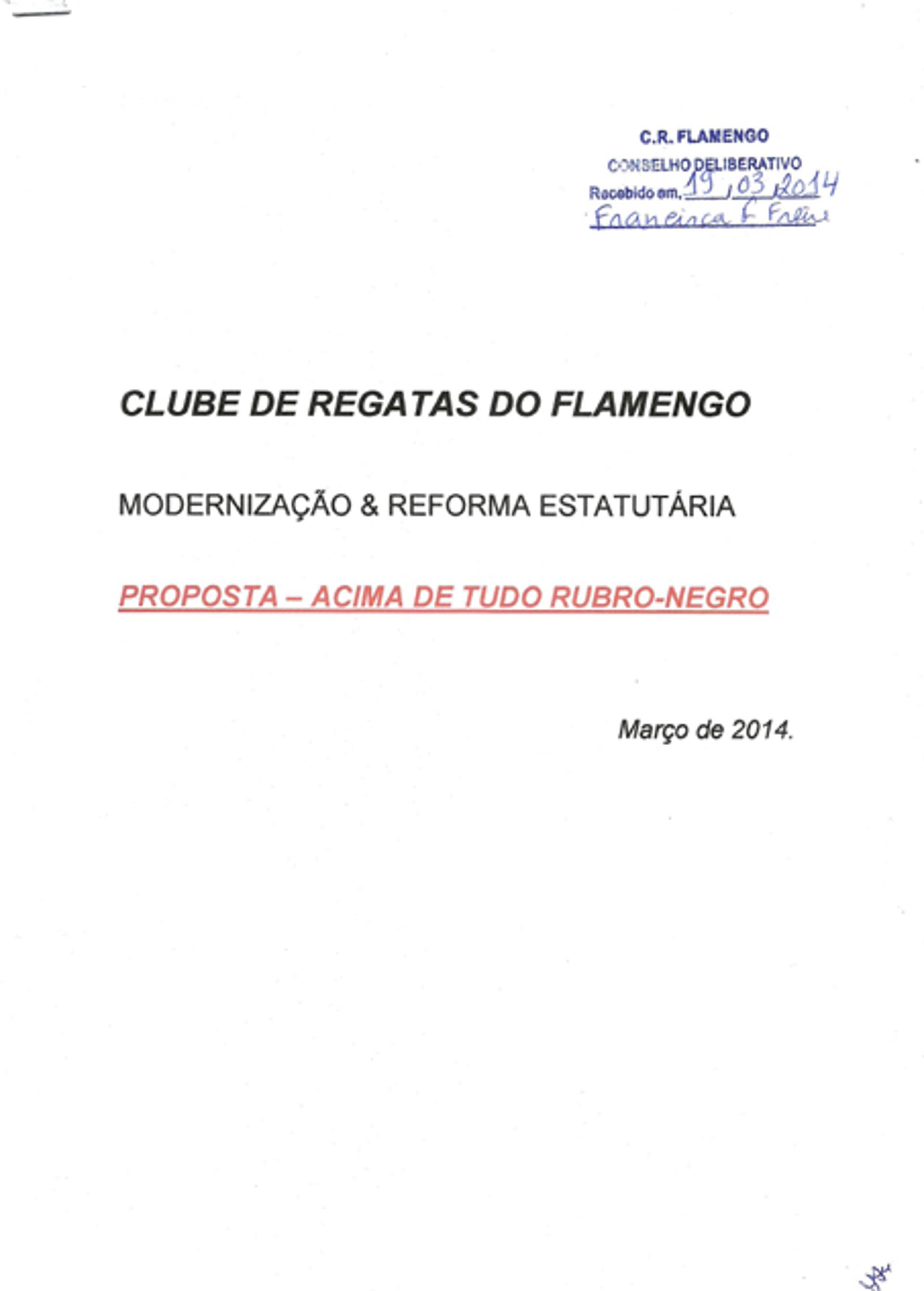 Capa da proposta de reforma 'Acima de tudo rubro-negro' no Flamengo (Foto: Reprodução)