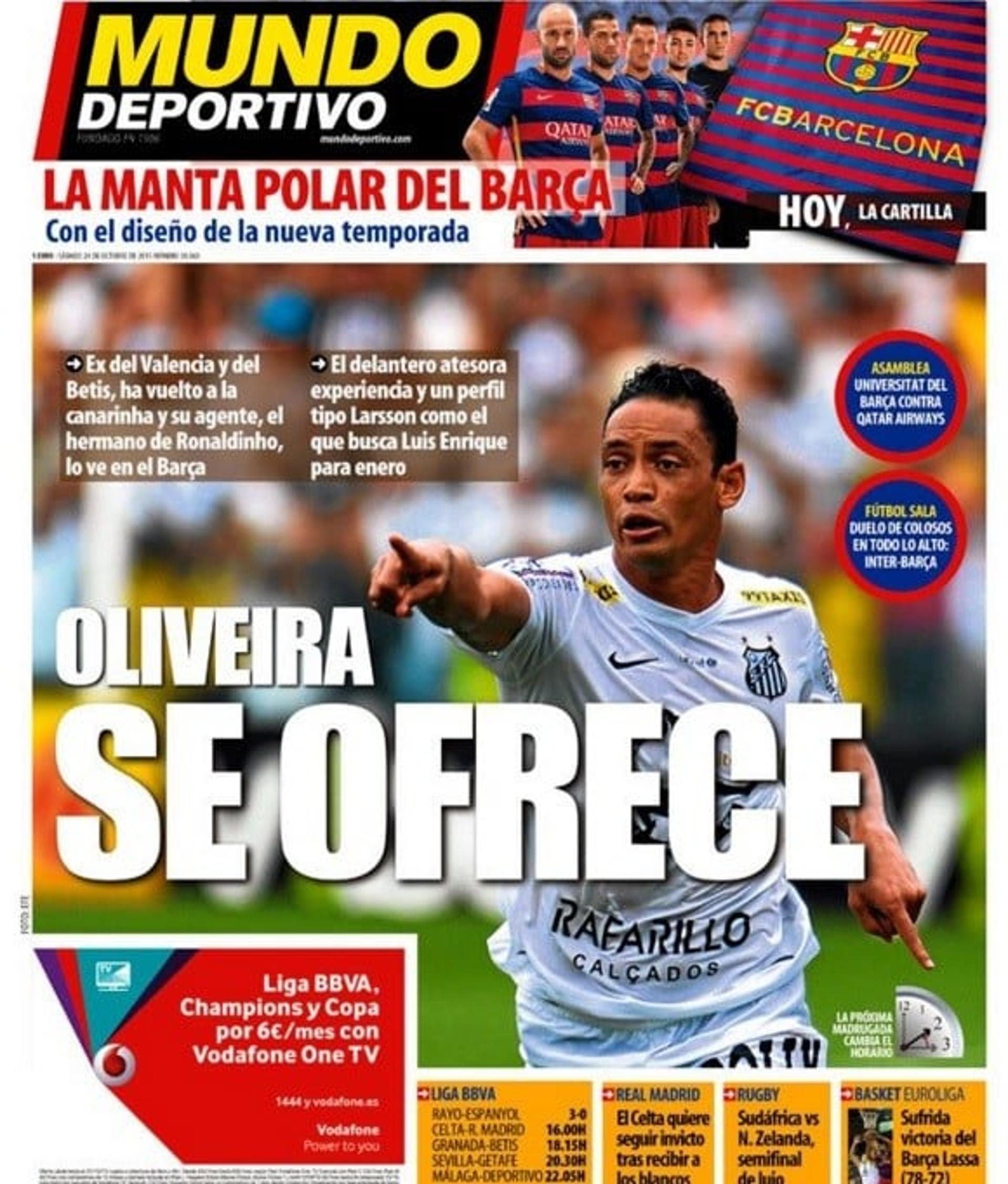 Capa do 'Mundo Deportivo' destacando Ricardo Oliveira (Foto: Reprodução)