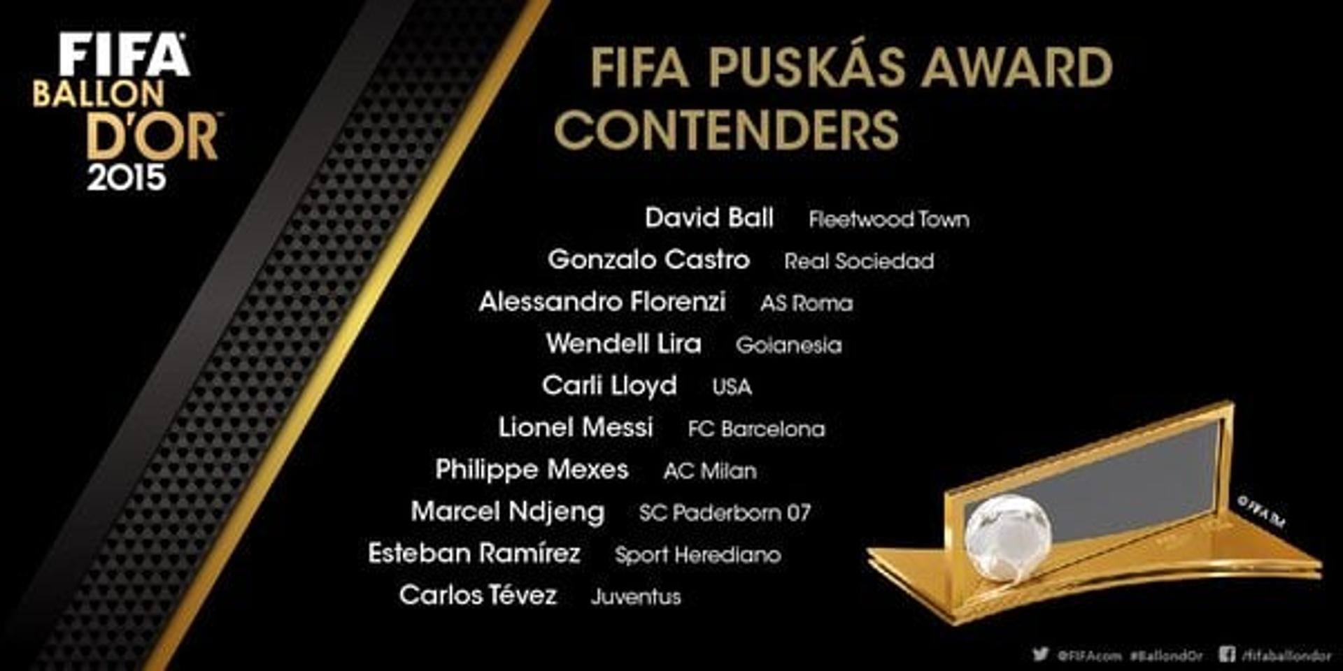 Lista dos indicados ao Prêmio Puskas (Foto: Reprodução)