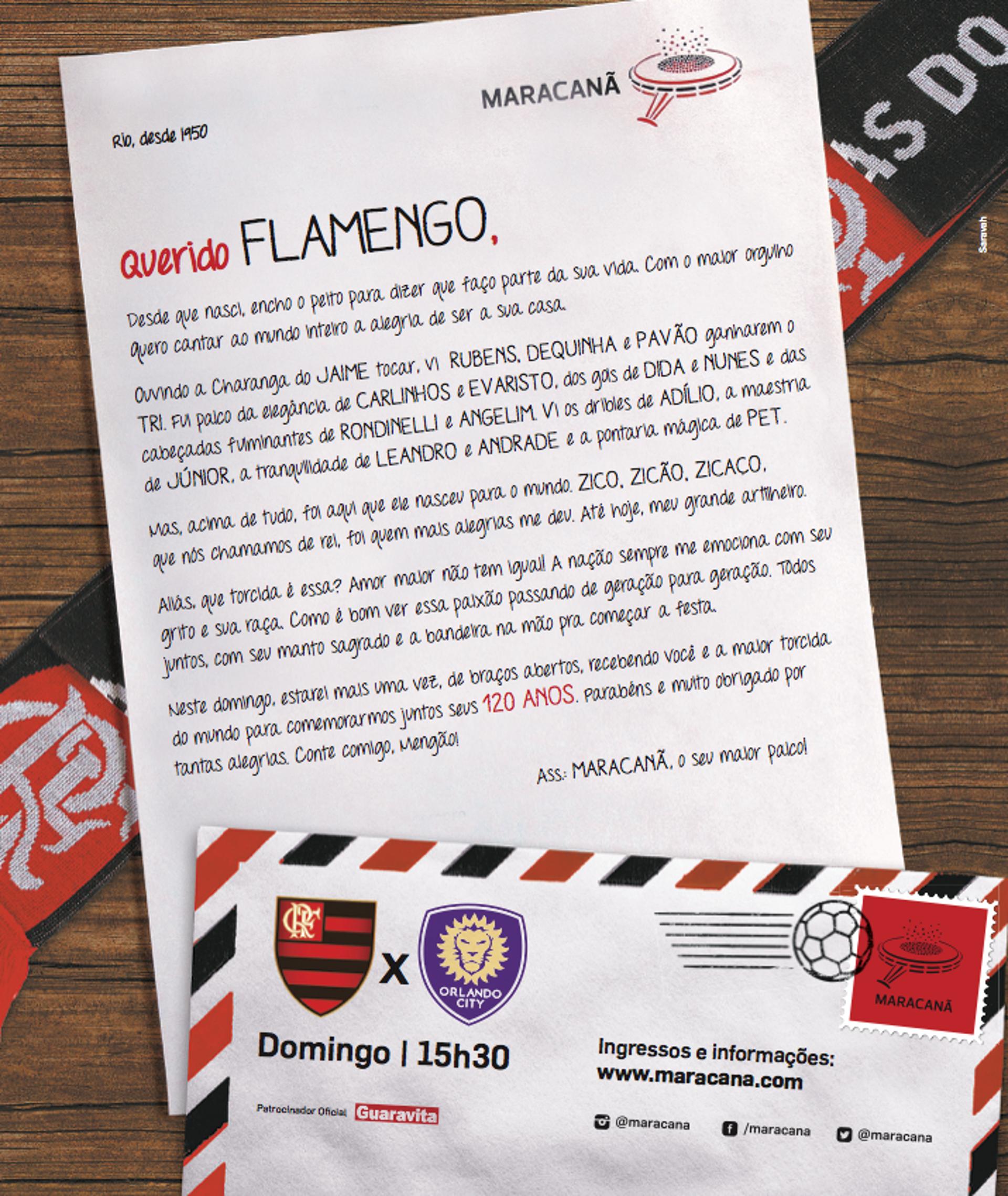 Carta do Maracanã ao Flamengo em homenagem (Foto: Divulgação)