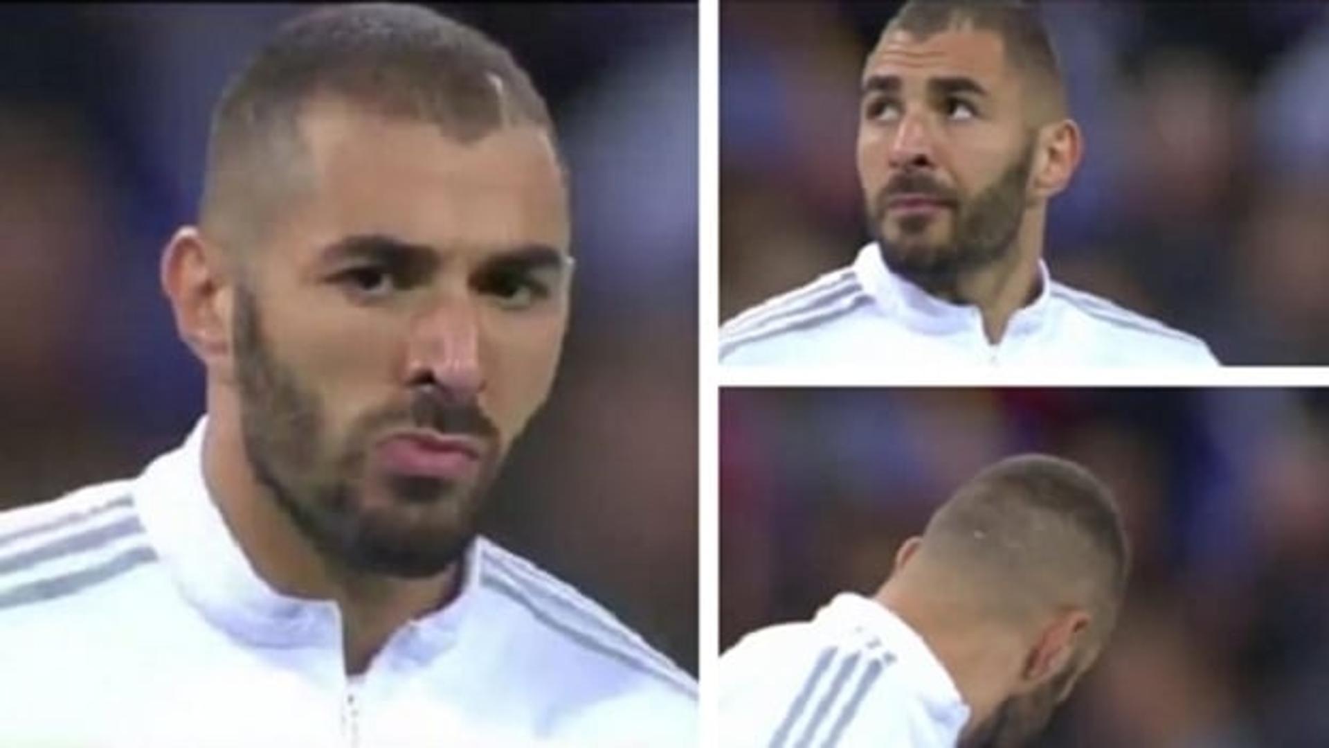 Benzema é criticado por ter cuspido após a Marselhesa (Foto: Reprodução / Twitter)