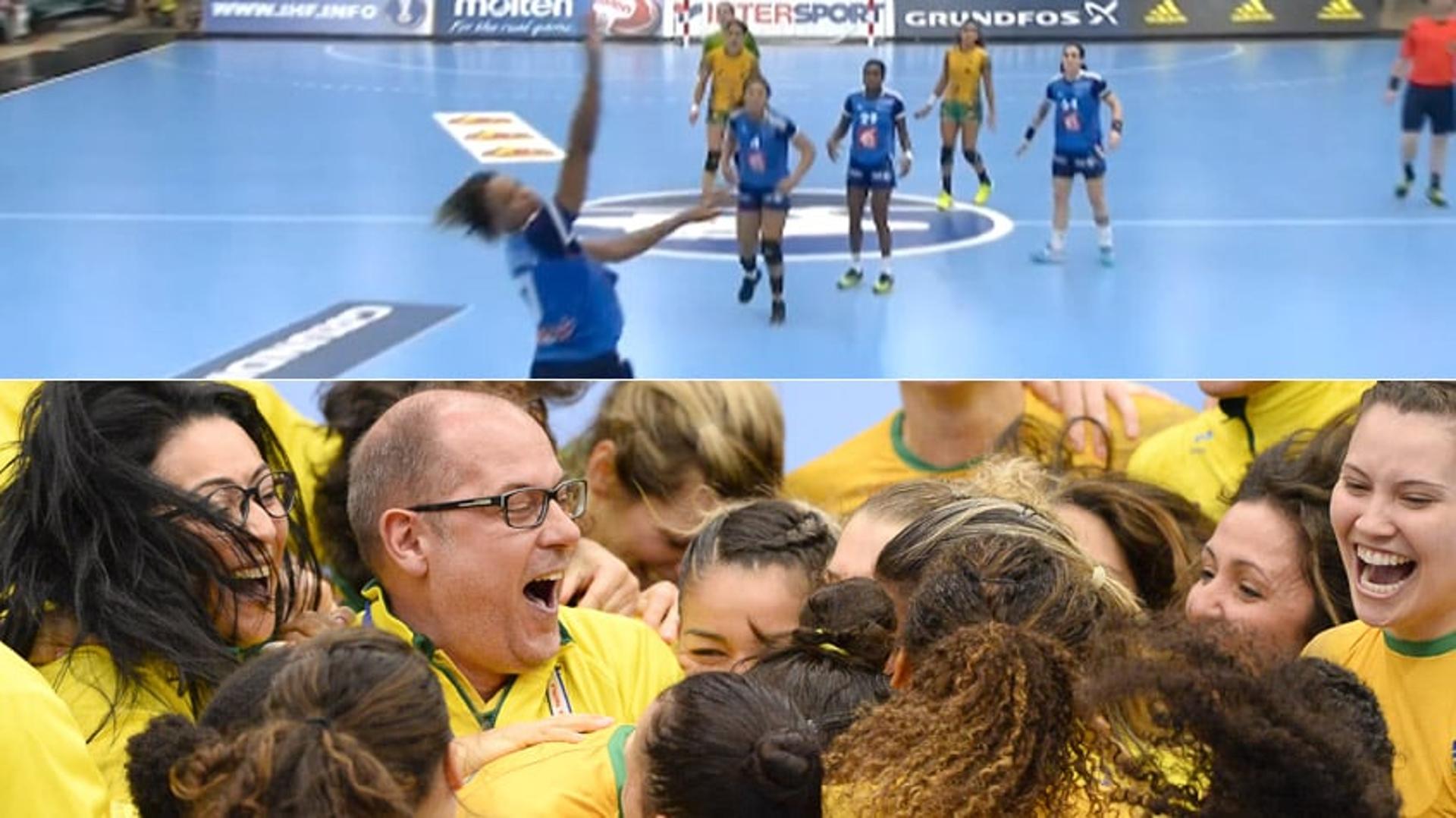 HOME - Mundial Feminino de Handebol - Brasil x França - Comemoração (Foto: Reprodução Sportv/AFP)