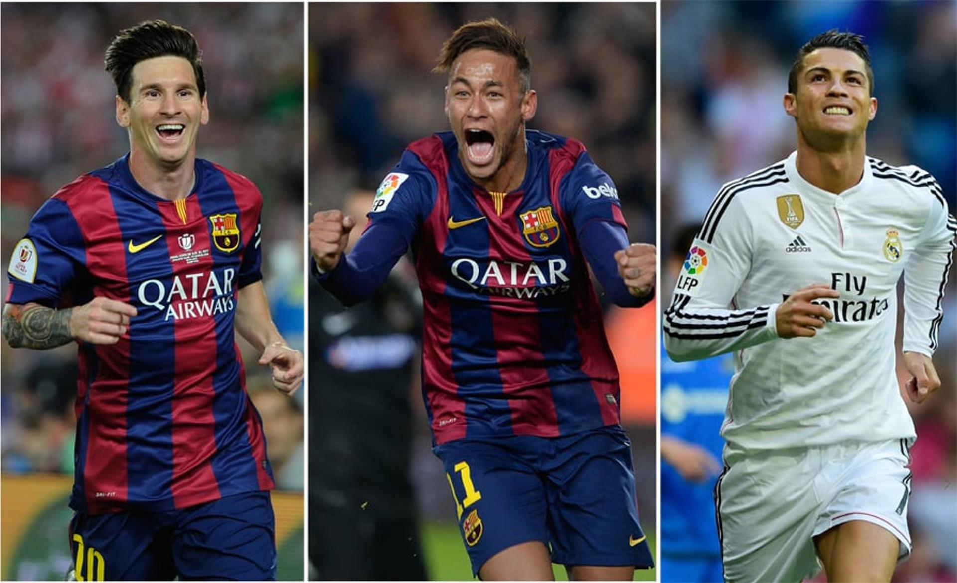 Messi Neymar e Cristiano Ronaldo (foto:PIERRE-PHILIPPE MARCOU, JOSEP LAGO, ANDER GILLENEA / AFP)