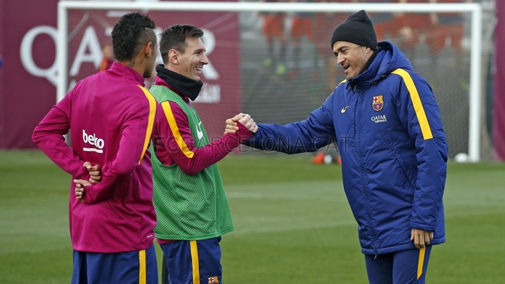 Treino do Barcelona - Messi, Neymar e Luiz Enrique (Foto: Miguel Ruiz / Barcelona)