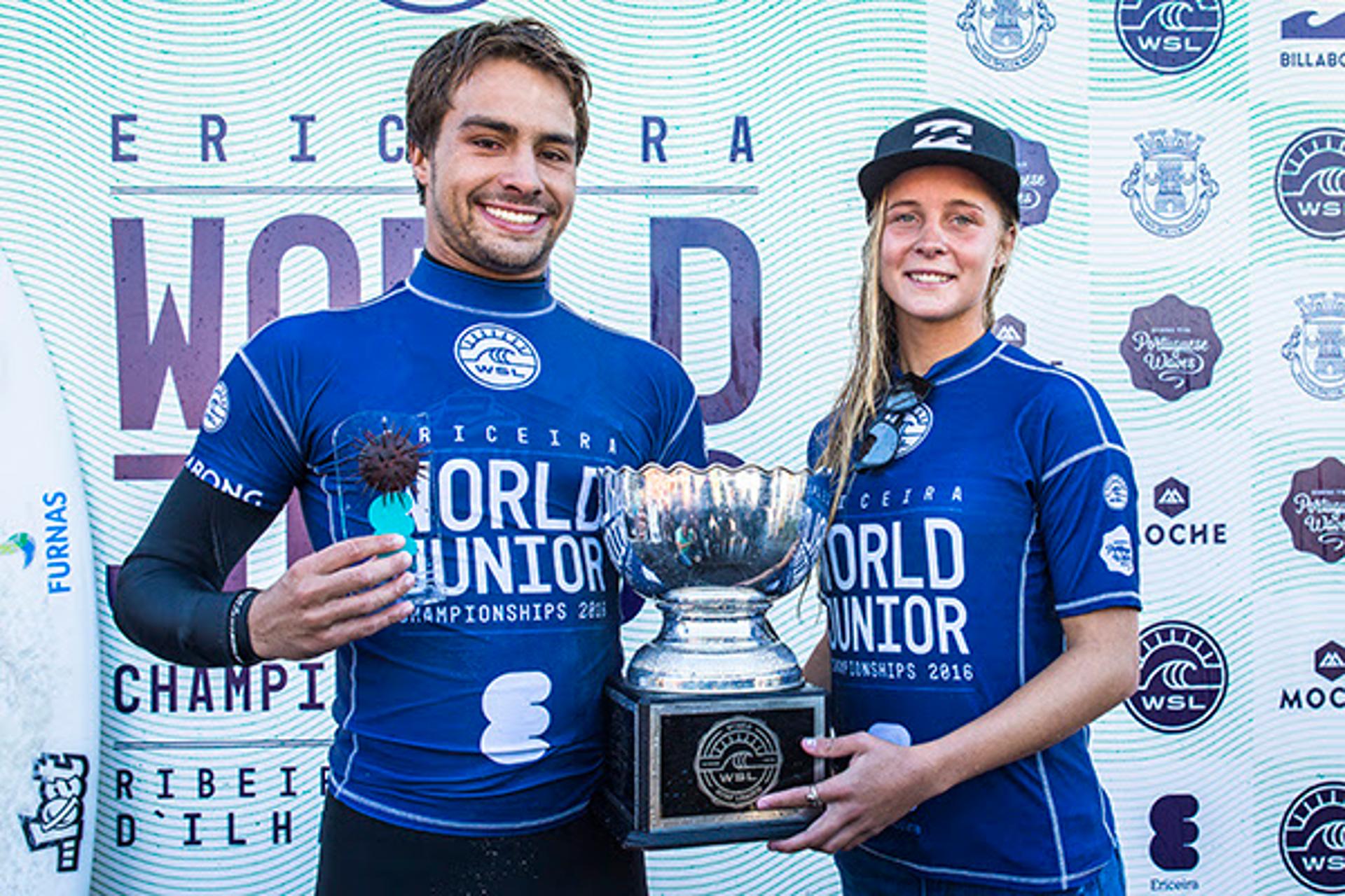 Lucas Silveira e Isabella Nichols foram os dois campeões mundiais júnior (Foto: WSL/Divulgação)