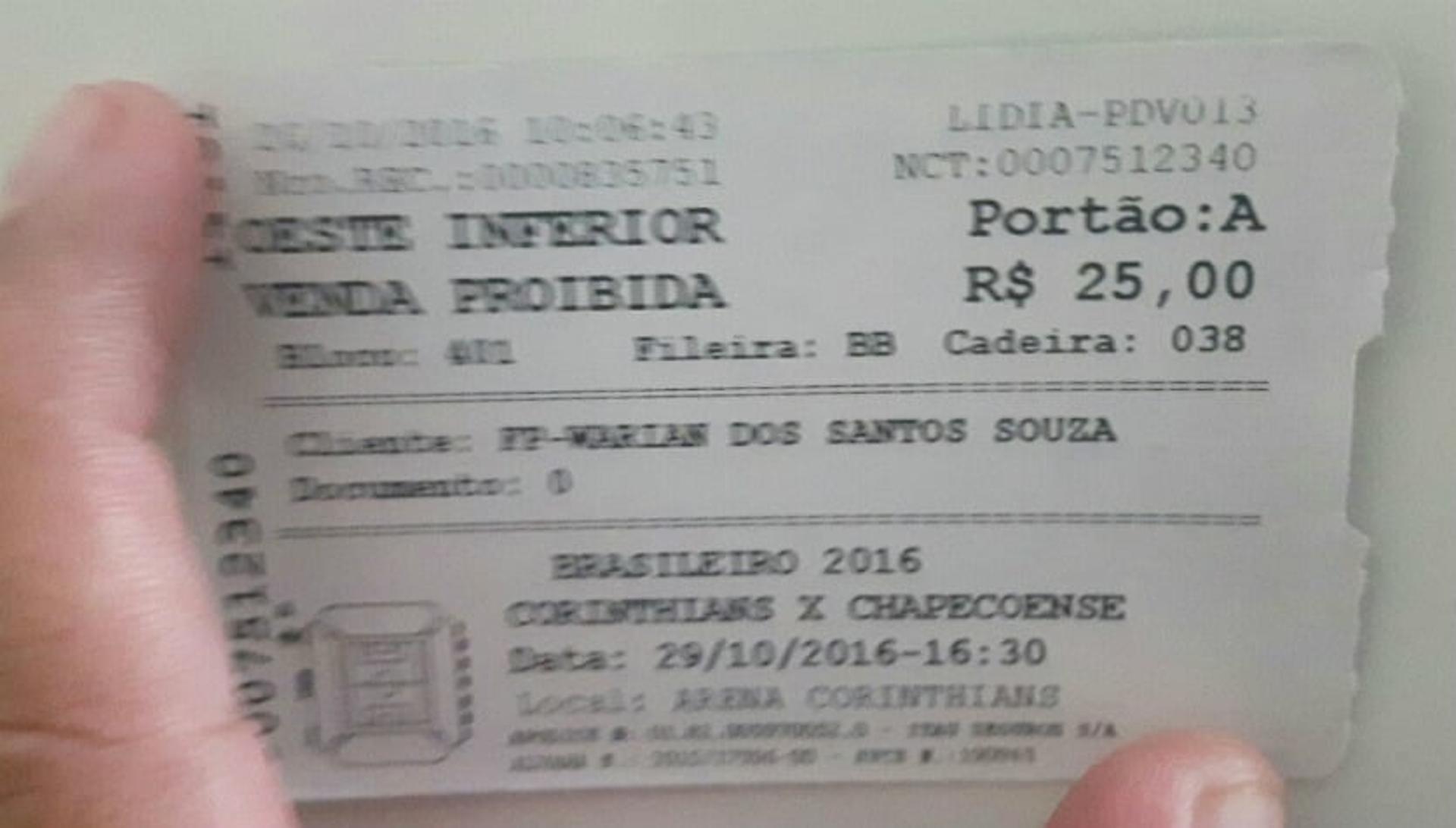 Ingresso de Timão x Chapecoense no nome de Ameixa