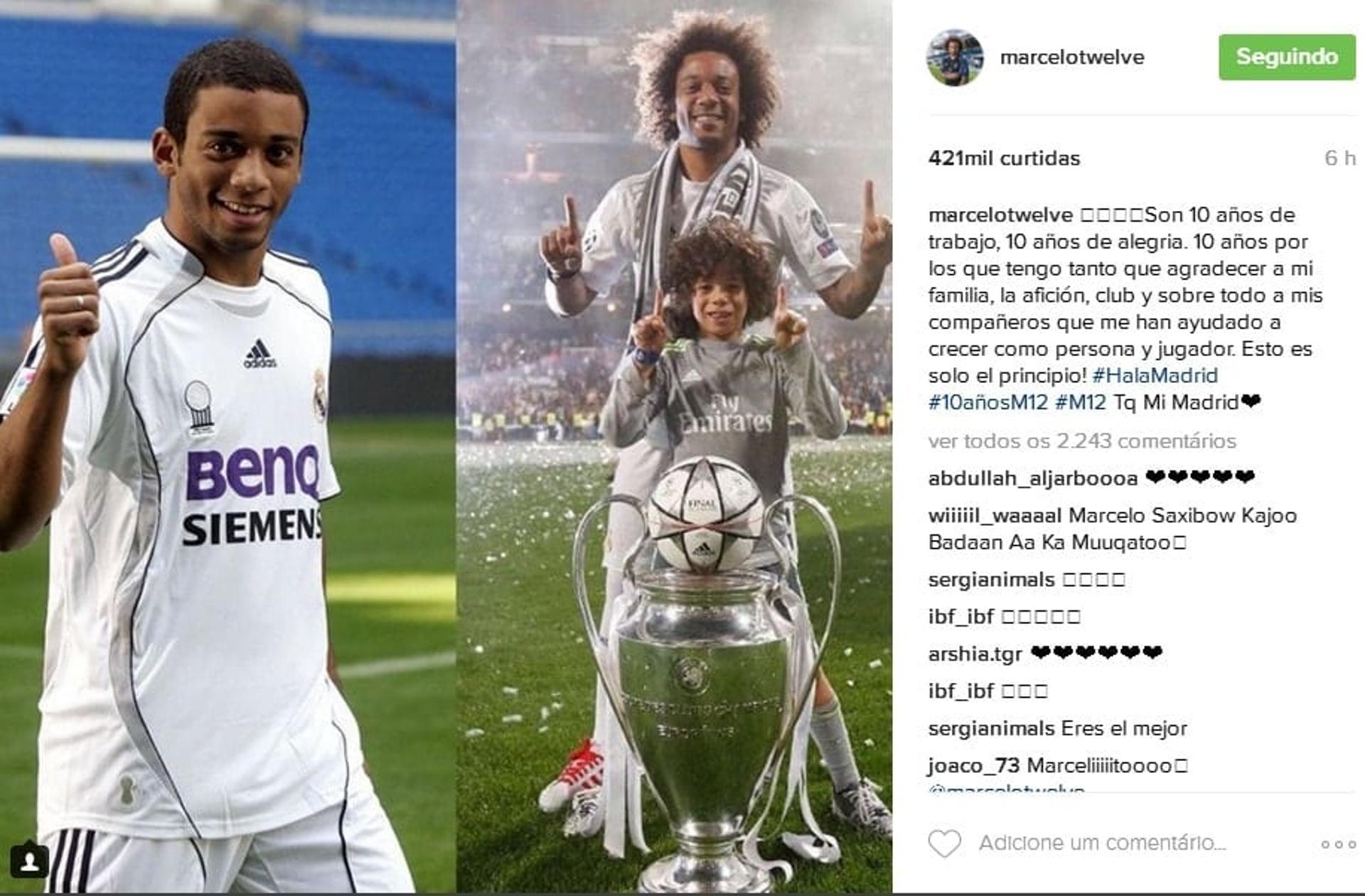 Longe da esposa, Marcelo completa 10 anos de Real Madrid