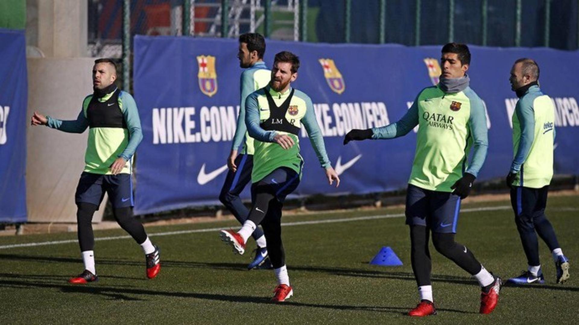 Alba, Messi e Suárez - Treino do Barcelona