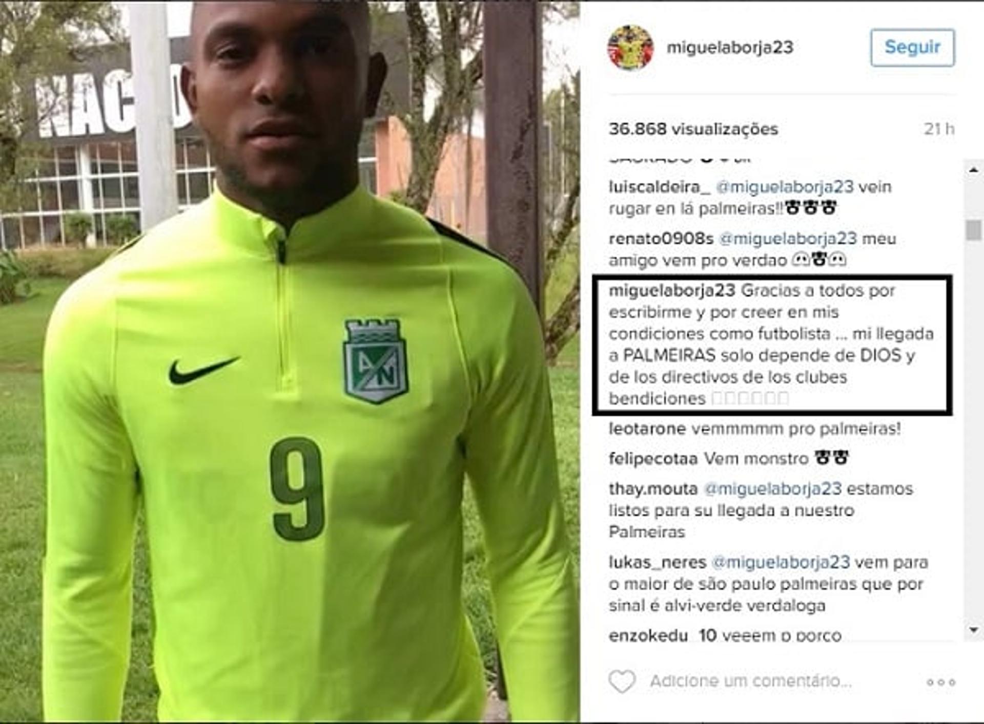 Borja responde aos palmeirenses no Instagram