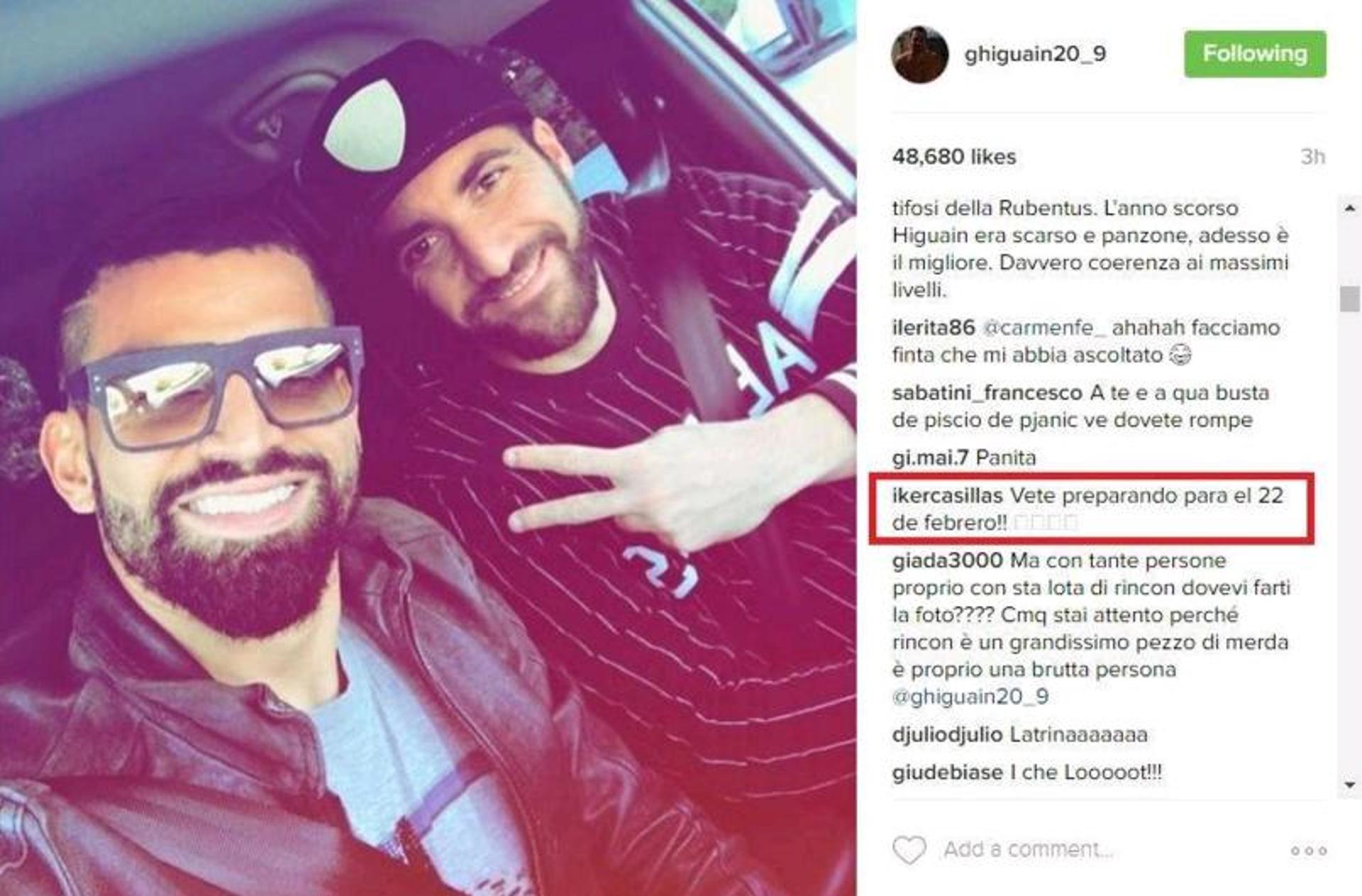 Casillas prova Higuaín no instagram