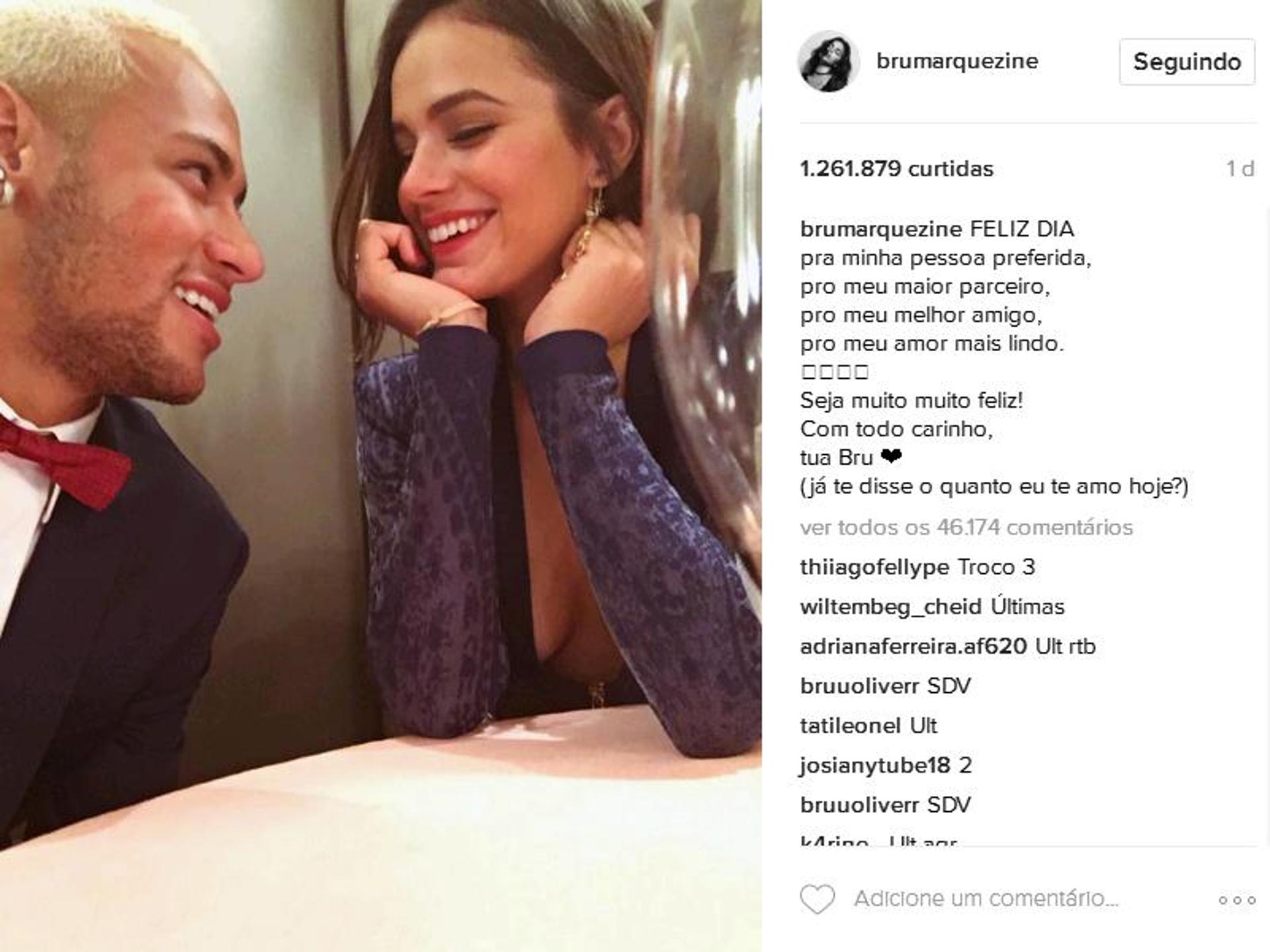 Bruna Marquezine desejou feliz aniversário ao Neymar