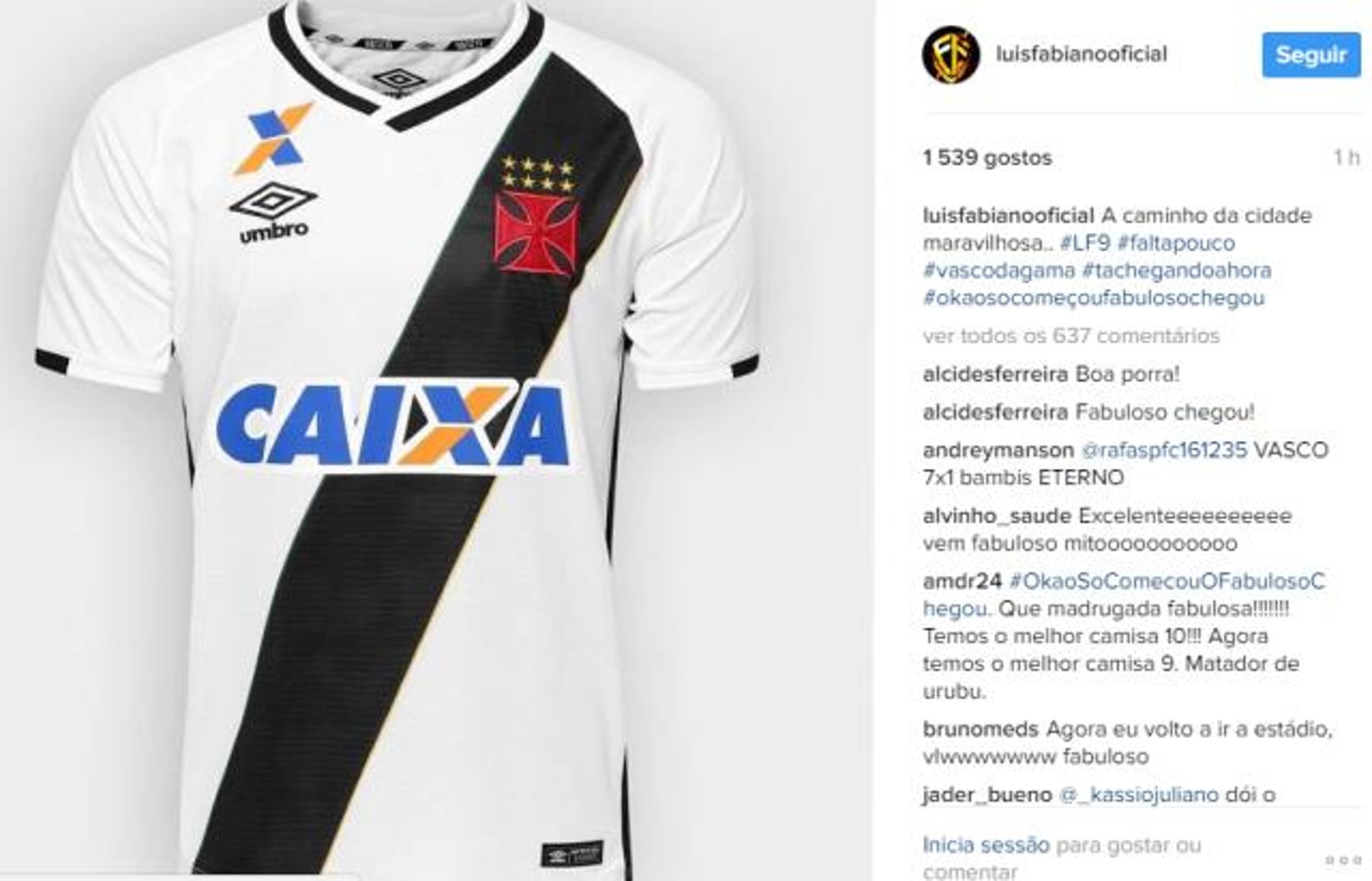 Luis Fabiano postou foto da camisa do Vasco e diz que está a caminho do Rio. Veja a seguir fotos do atacante