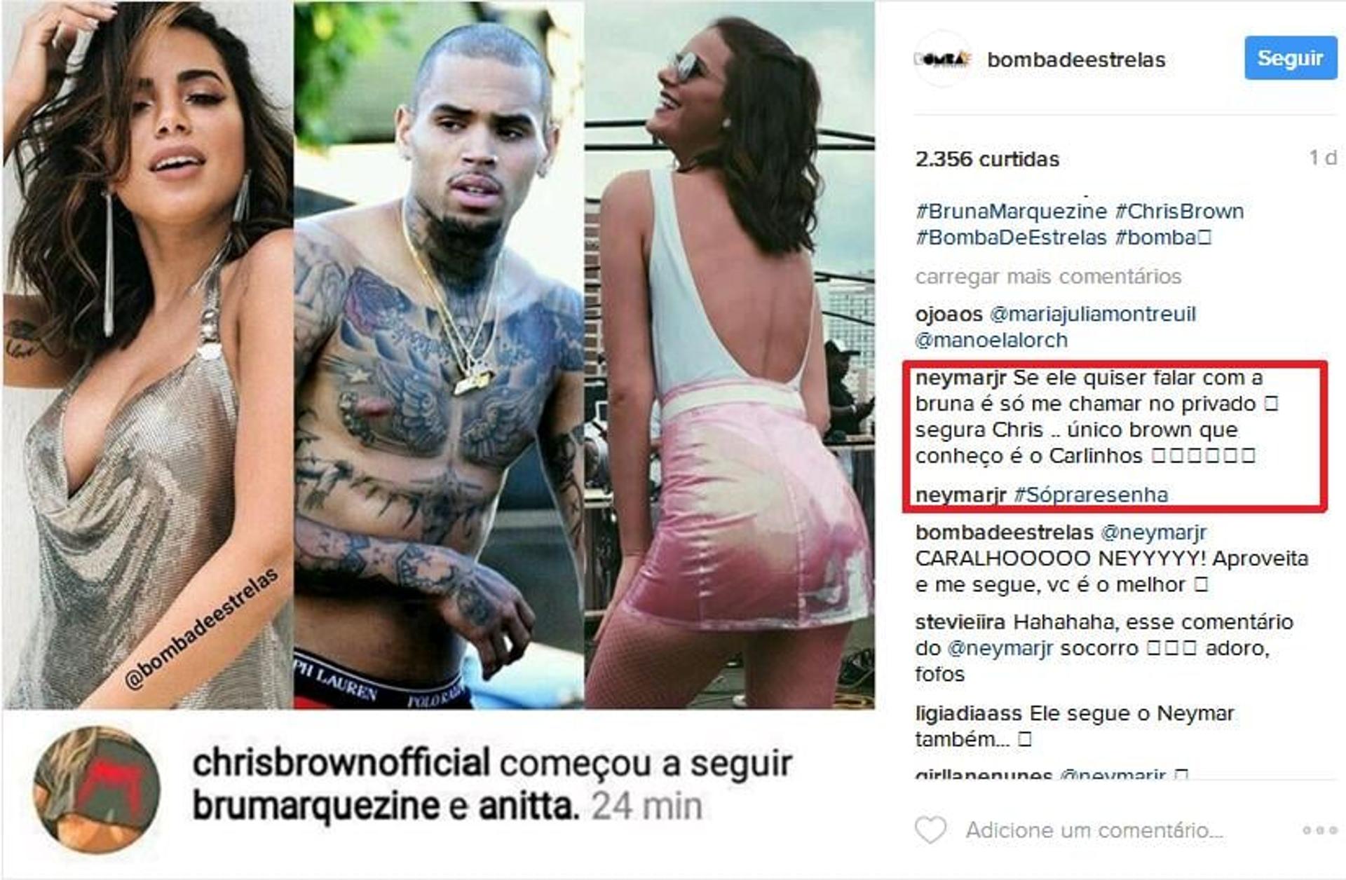 Neymar faz comentário ciumento no instagram