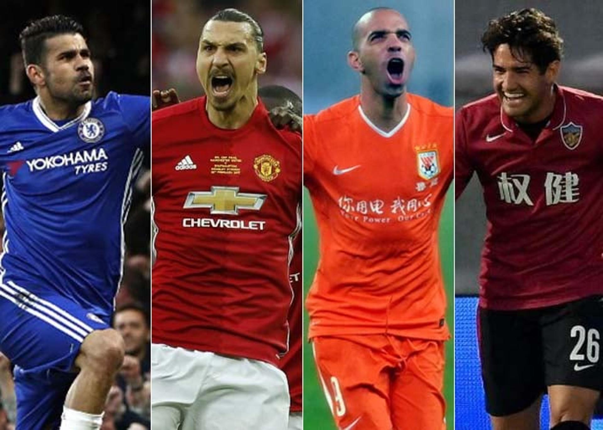 Diego Costa, Ibrahimovic, Diego Tardelli, Alexandre Pato... São muitos os nomes de peso livres no mercado ou jogando fora do futebol europeu. Mas qual é o nível de dificuldade para contratar um deles? Quanto é o salário de uma fera desse nível? Confira tudo isso navegando na galeria...