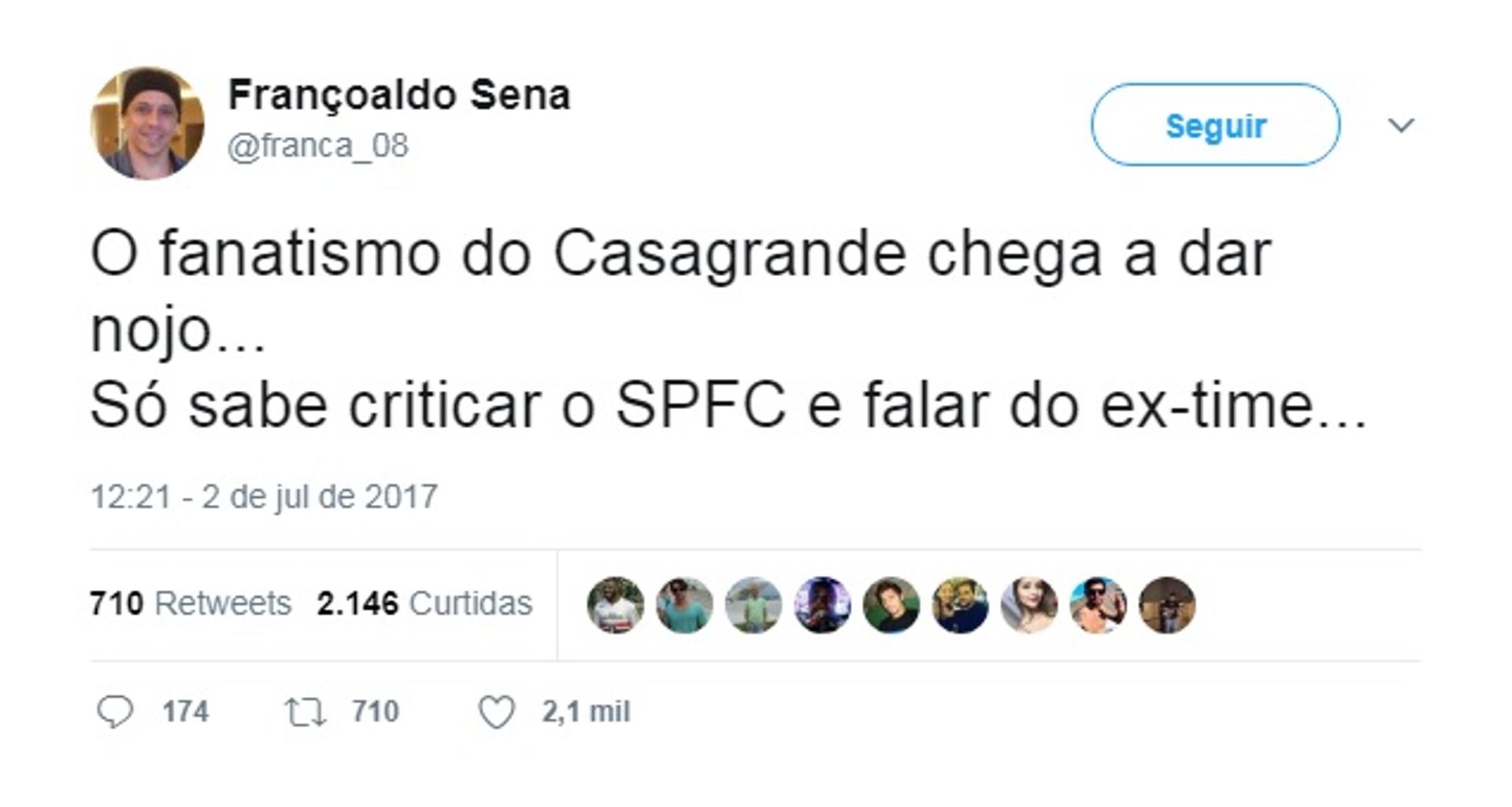 Ex-atacante do São Paulo critica Casagrande em rede social