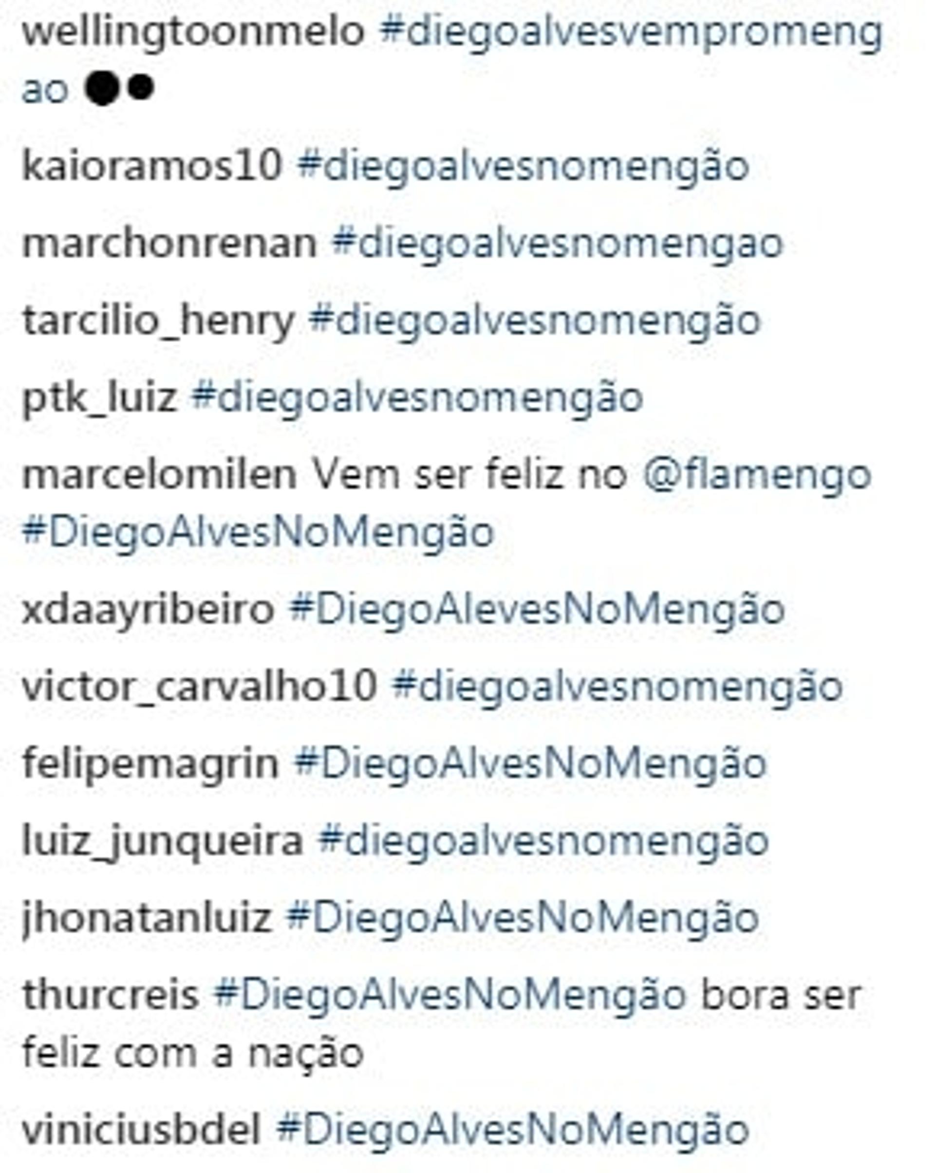 Torcedores do Flamengo 'invadem' Instagram de Diego Alves