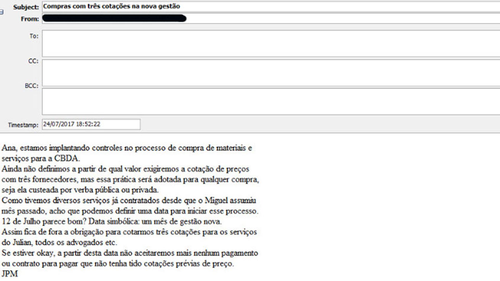 Email mostra manobra para favorecer aliado do presidente da CBDA