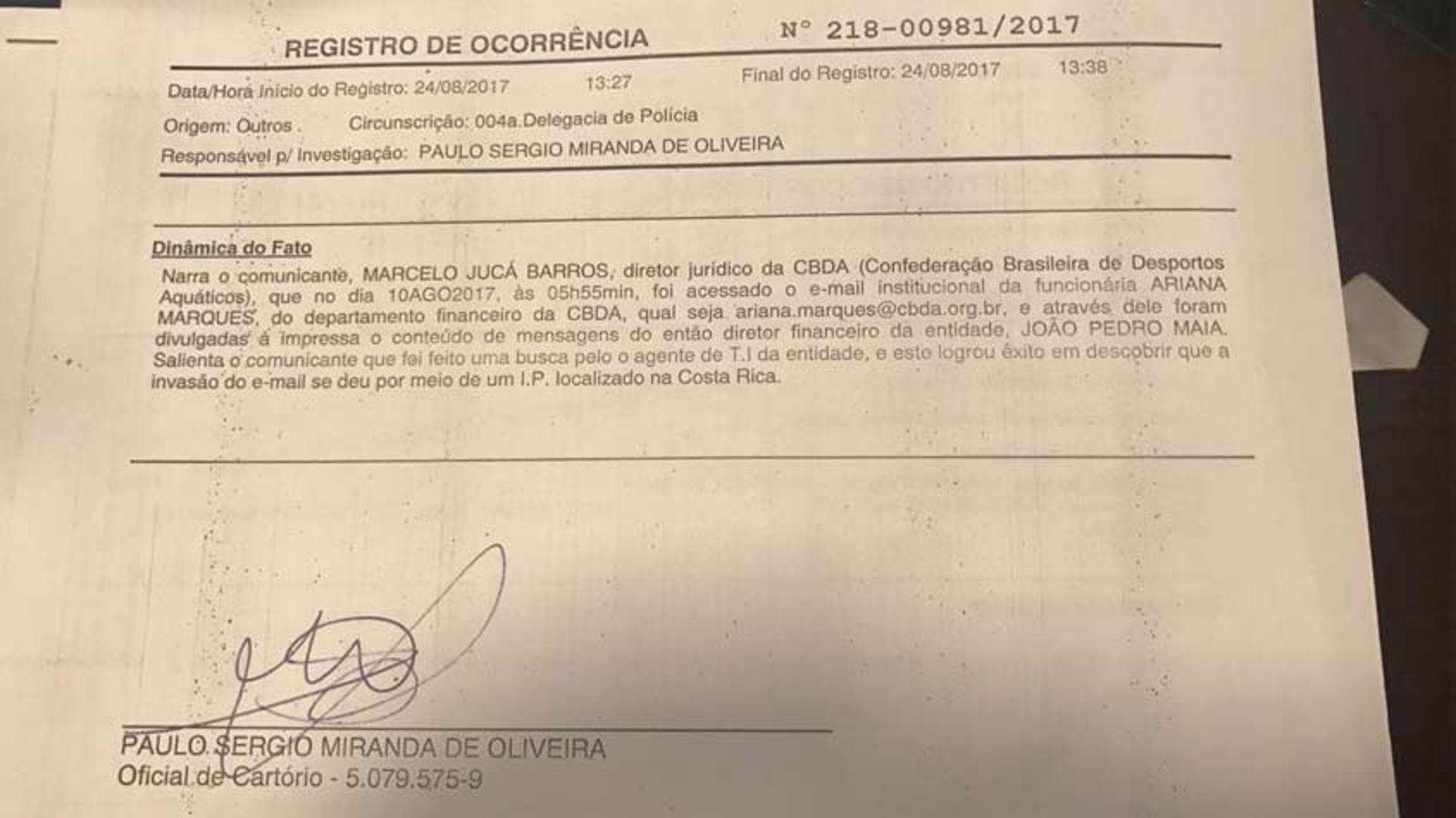 Registro de ocorrência - CBDA