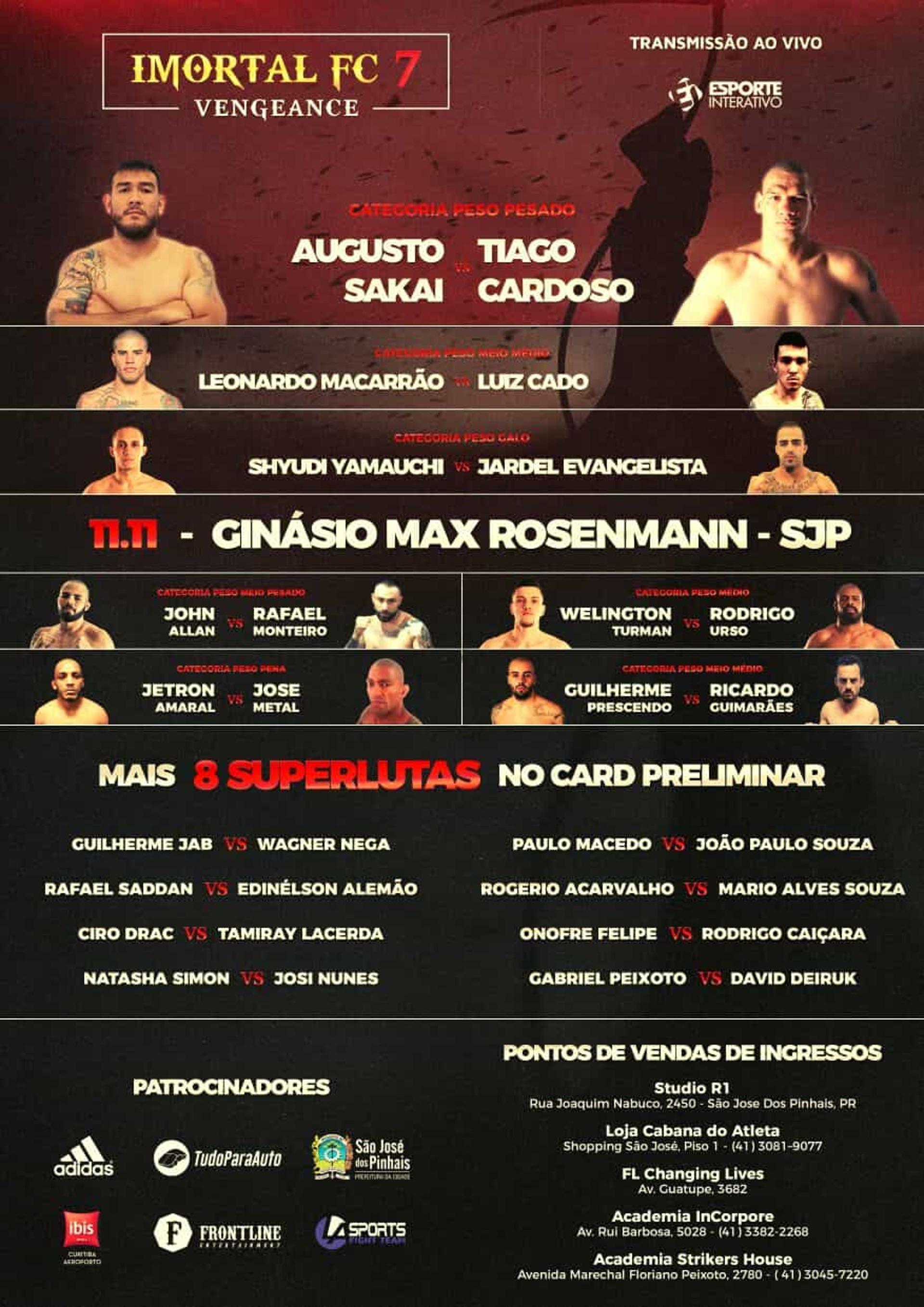 Imortal FC chega à 7ª edição com Augusto Sakai e Leonardo Macarrão no card