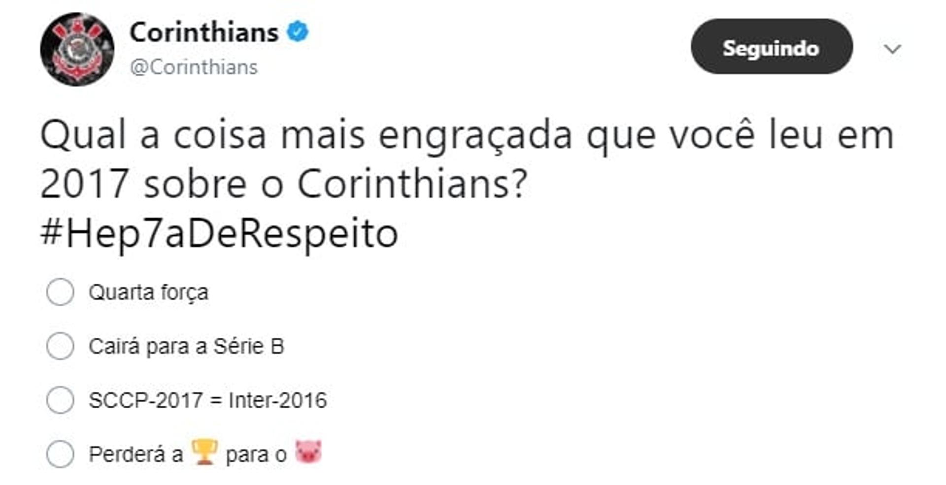 Twitter do Corinthians após o heptacampeonato do Brasileirão