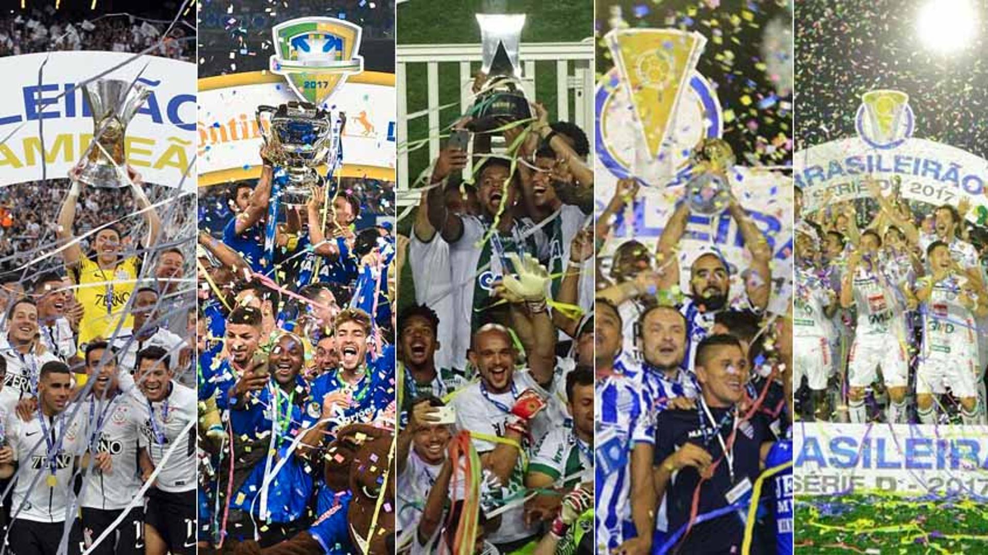 Corinthians, Cruzeiro, América-MG, CSA, Operário-PR... A lista de quem deu a volta olímpica pelo país afora em 2017 foi bem grande. O LANCE! traz agora os vencedores da temporada. E olha que a lista pode aumentar, caso o Grêmio fature a Libertadores e o Flamengo leve a Sul-Americana.