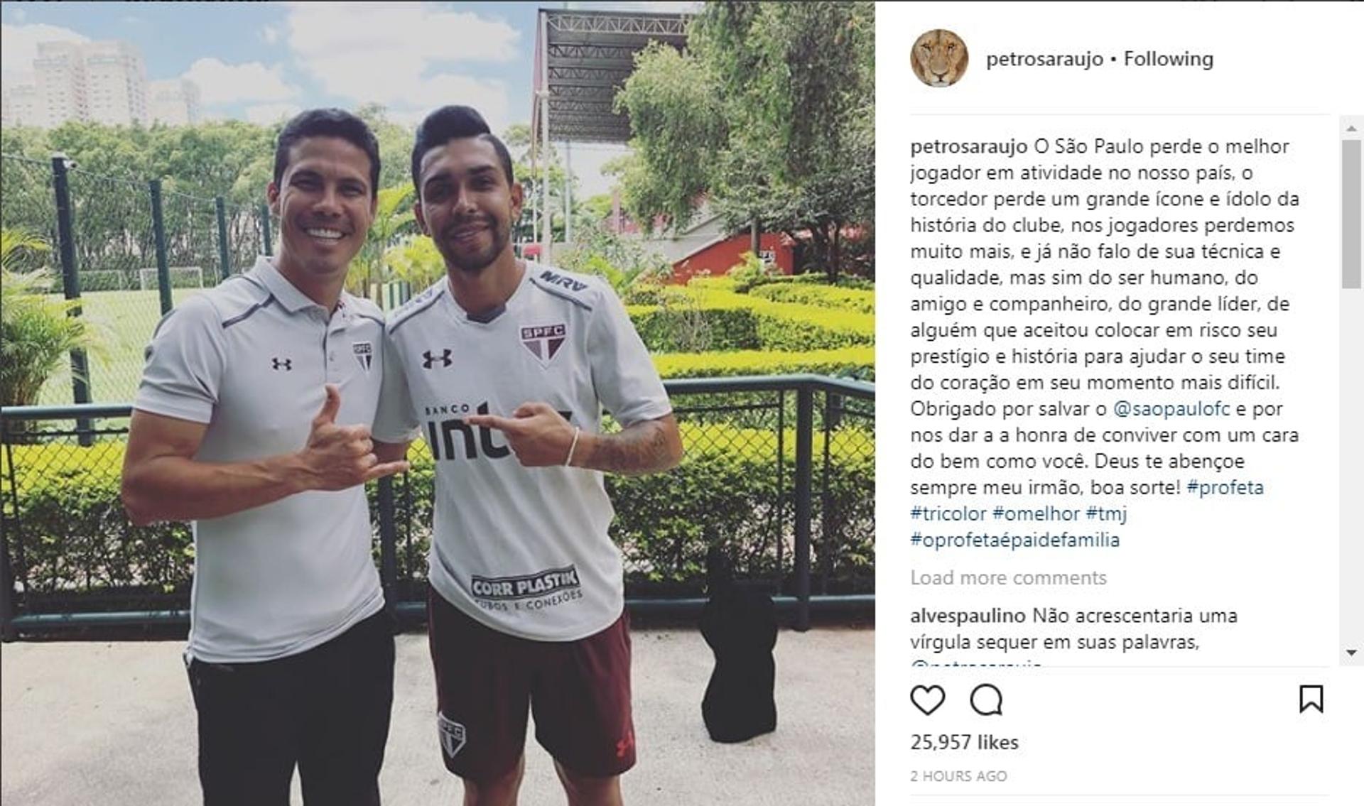 Petros agradeceu Hernanes e o chamou de 'melhor em atividade no Brasil'