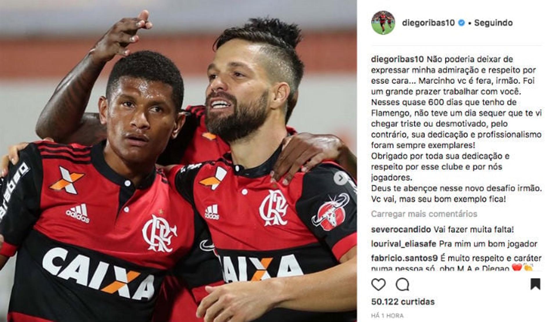 Diego se despede de Márcio Araújo e elogia dedicação ao Flamengo