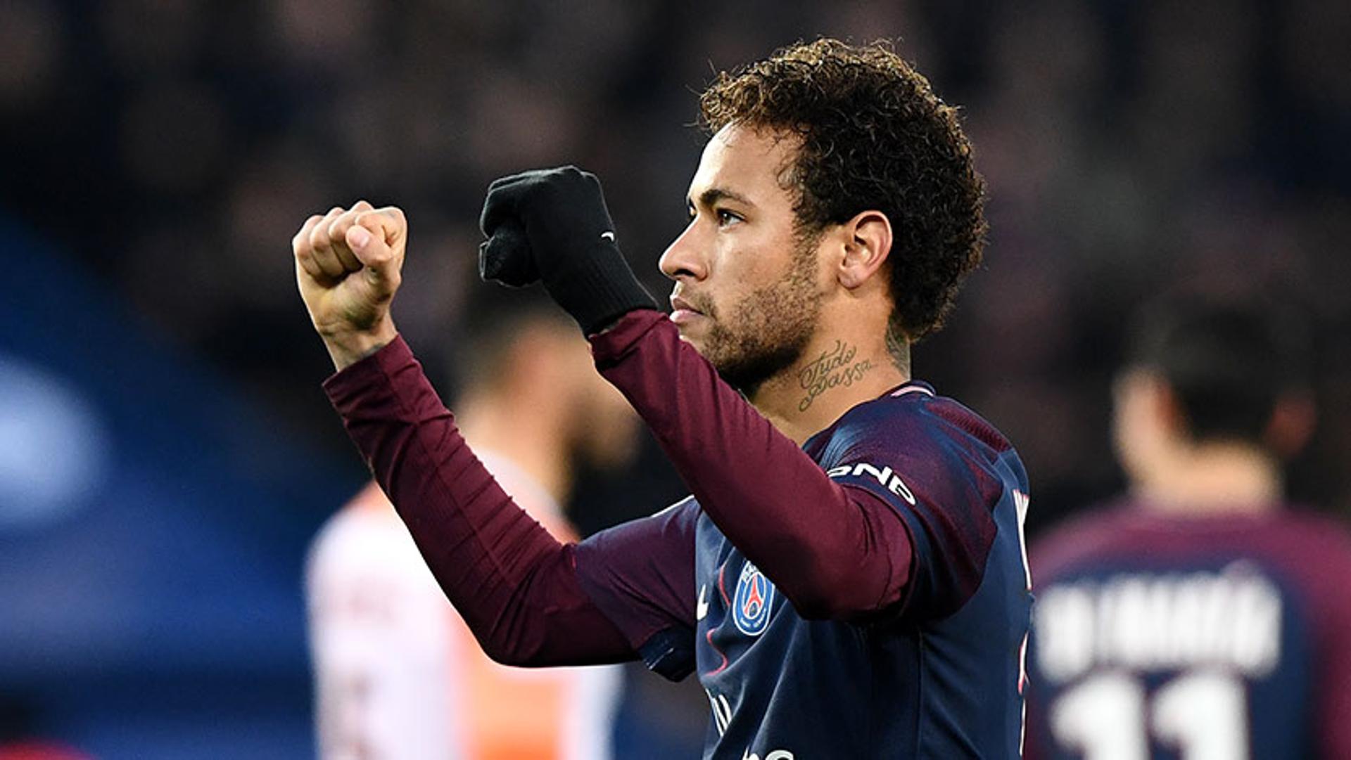 Neymar comemorando no jogo PSG x Montpellier