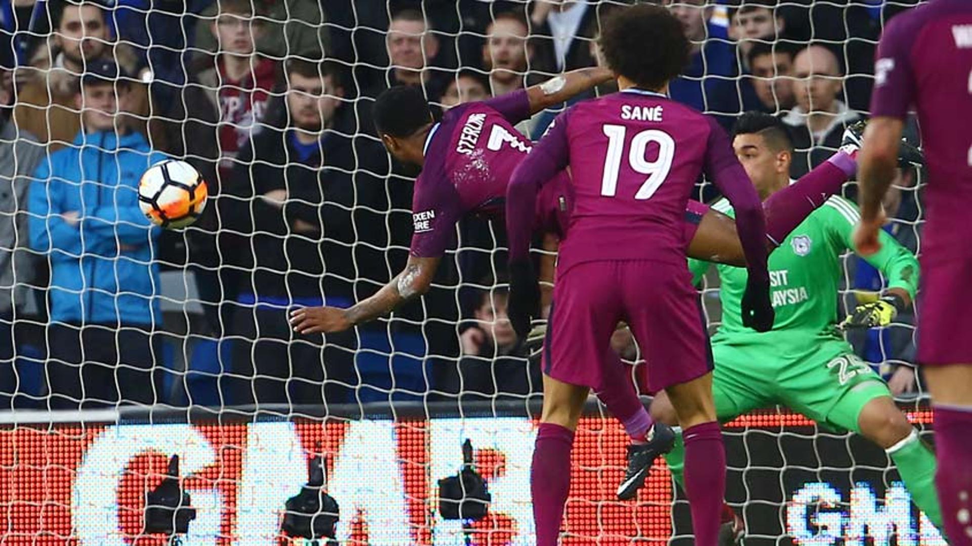 Sané, do Manchester City, durante o jogo contra o Cardiff