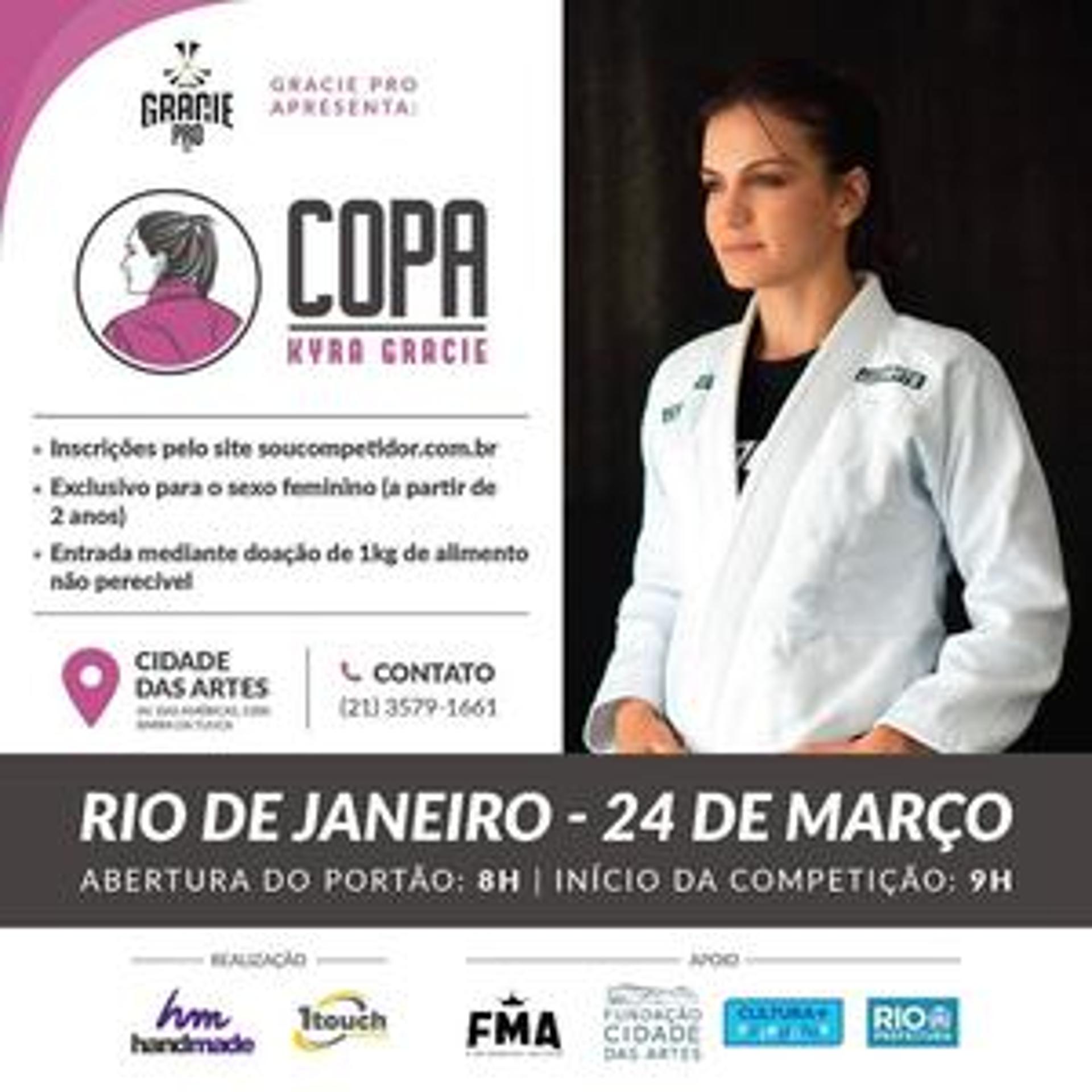 Copa Kyra Gracie acontece no dia 24 deste mês, no Rio de Janeiro