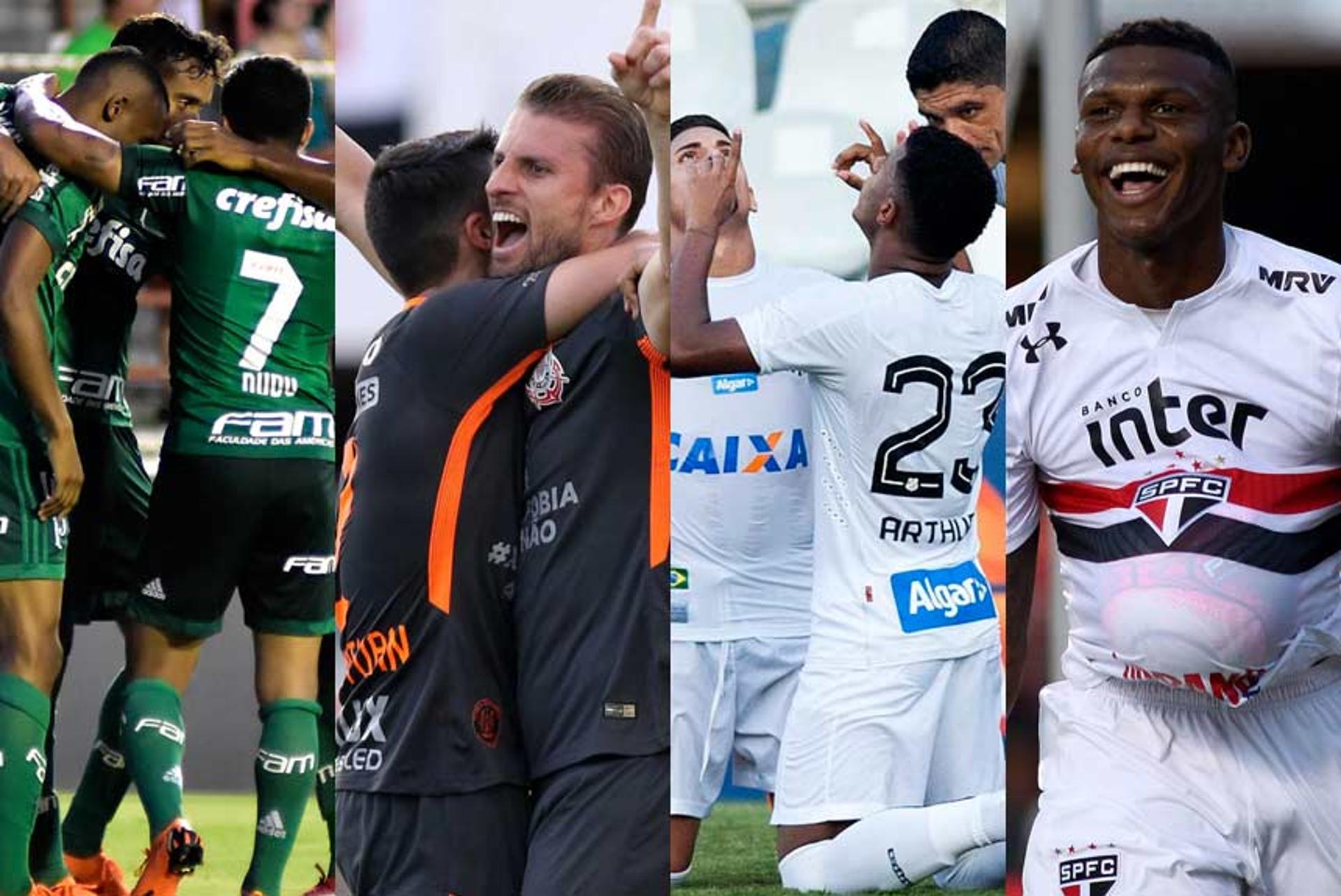 Palmeiras, Corinthians, Santos e São Paulo garantiram vagas nas quartas de final do Paulistão como líderes de seus grupos. A campanha geral, no entanto, vale para chaveamento da semi (1º x 4º/2º x 3º) e a pontuação continuará sendo somada nos jogos de ida e volta das quartas (Palmeiras x Novorizontino, Corinthians x Bragantino, Santos x Botafogo e São Paulo x São Caetano). Não haverá Palmeiras x Corinthians na semi, caso eles avancem. Confira as campanhas dos oito classificados...