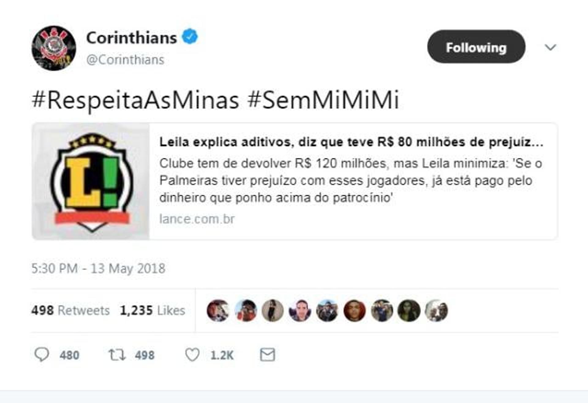 Post do Corinthians causou revolta