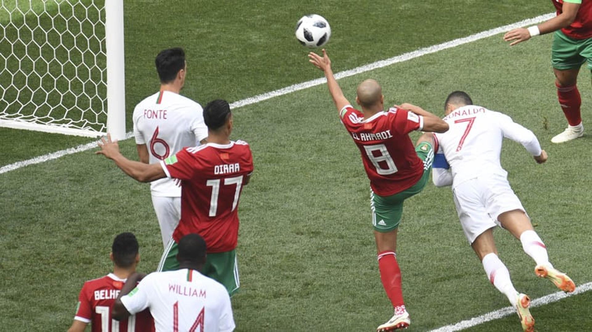 Cristiano Ronaldo fez o único gol do triunfo de Portugal sobre Marrocos