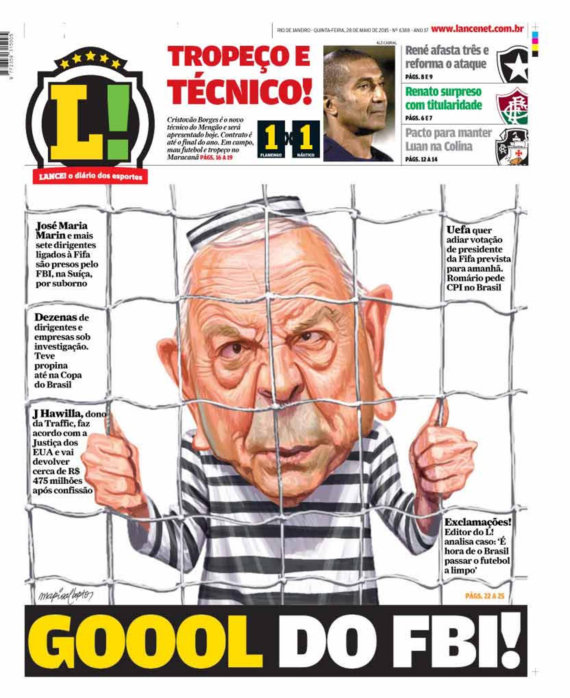 Capa da edição do Jornal Lance! após a prisão de José Maria Marin, em 2015