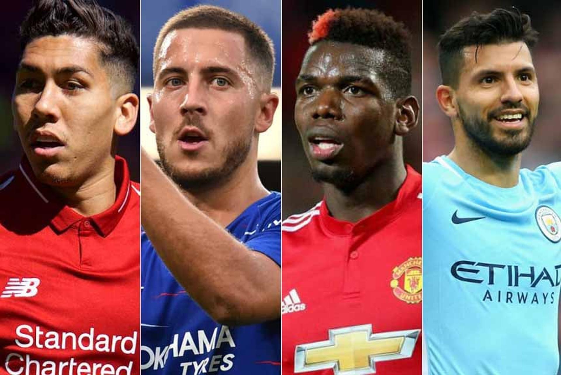 Montagem - Firmino (Liverpool), Hazard (Chelsea), Pogba (Manchester United) e Agüero (Manchester City)