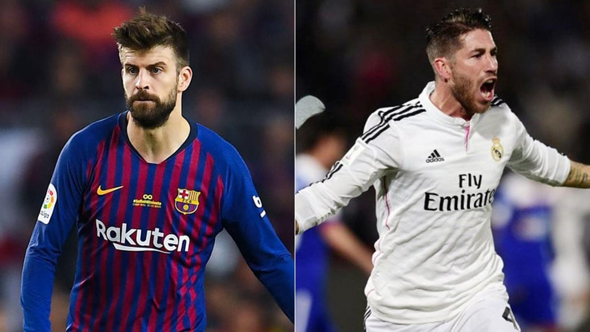 Montagem com Piqué (Barcelona) e Sérgio Ramos (Real Madrid)