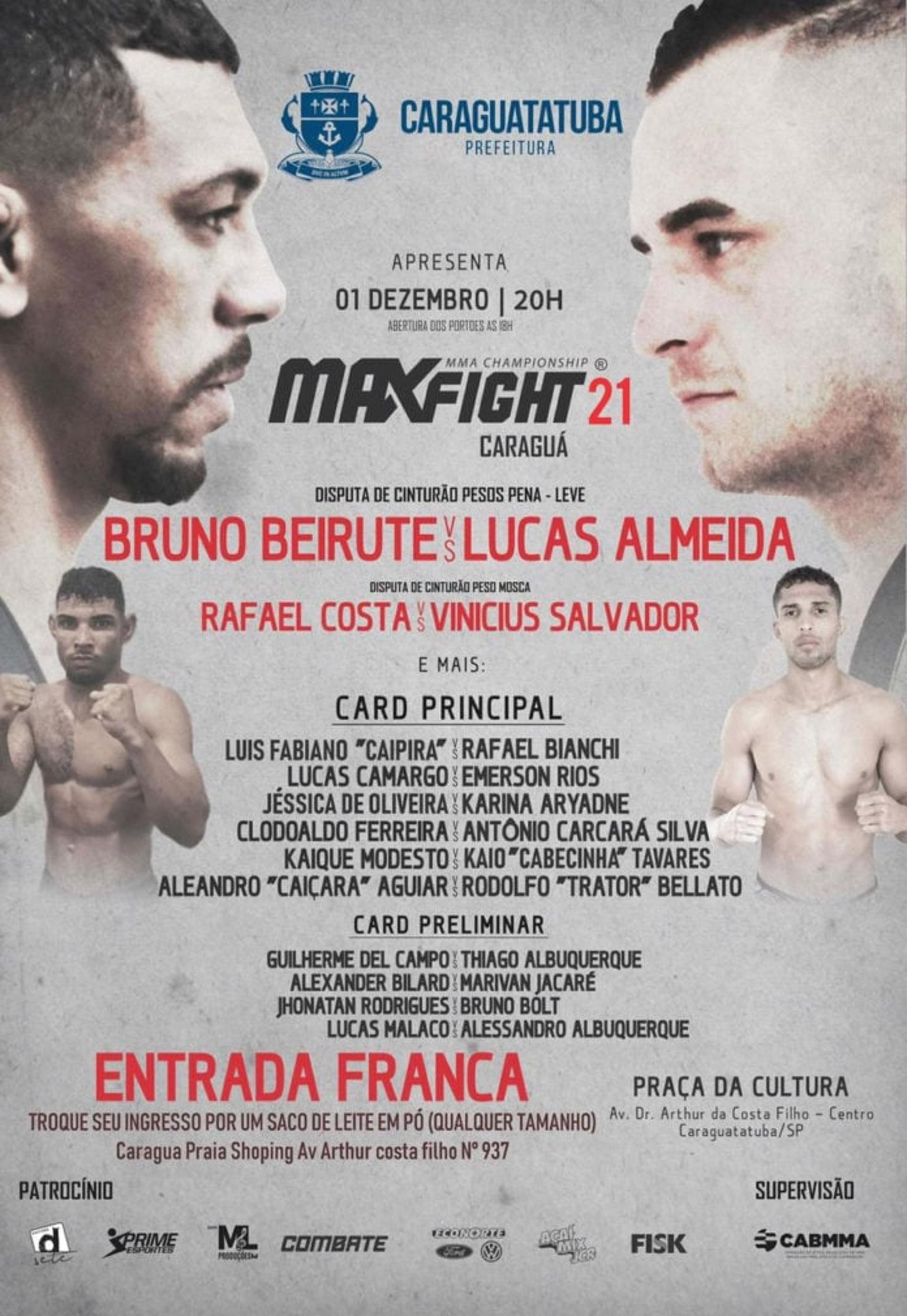 Max Fight 21 está marcado para o próximo sábado, dia 1 de dezembro (Foto divulgação)