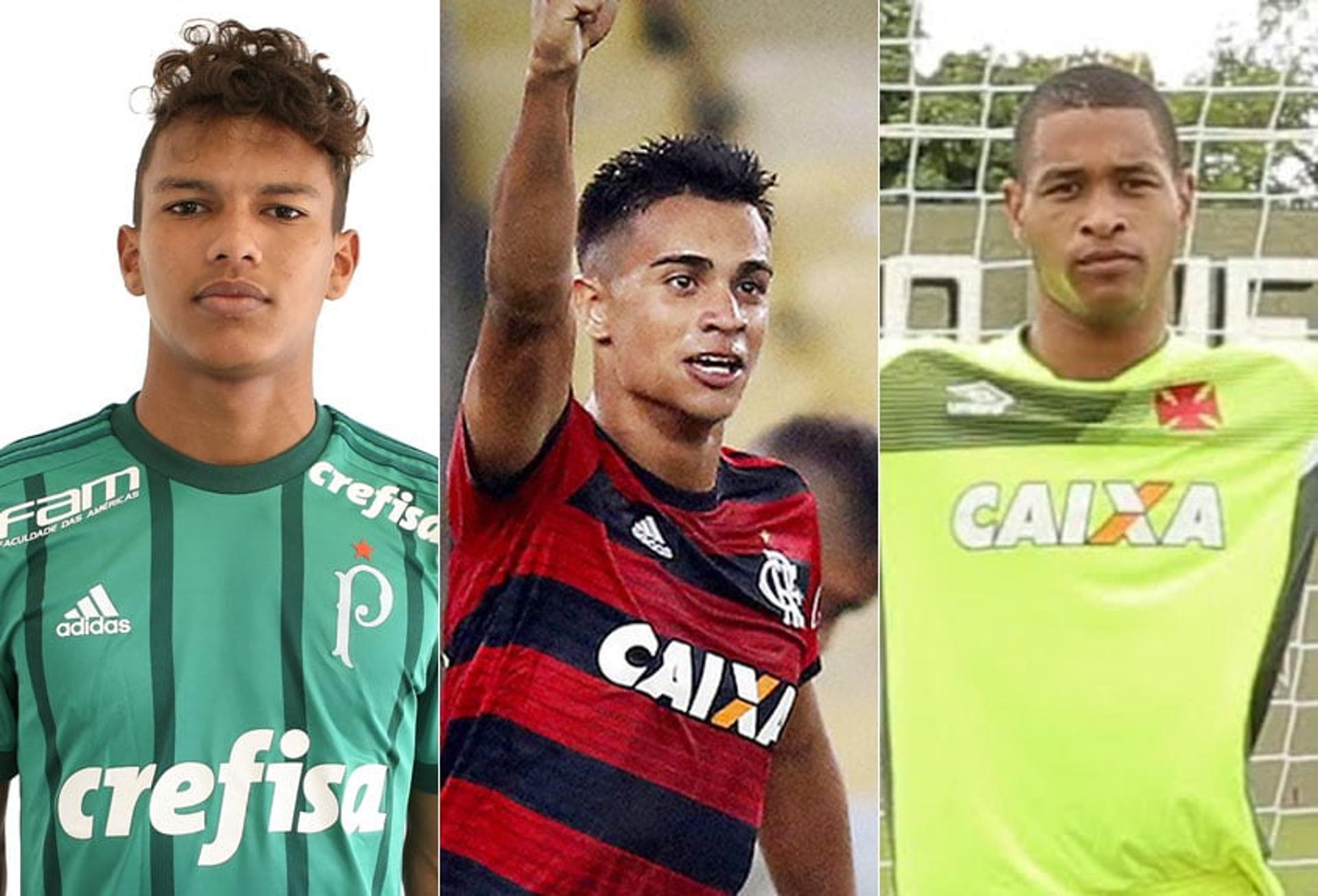 Montagem - Gabriel Verón (Palmeiras), Reinier (Flamengo) e o goleiro Lucão (Vasco)