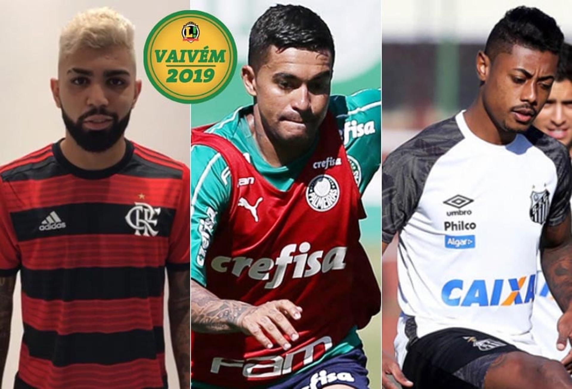 Montagem VAIVÉM - Gabigol (Flamengo), Dudu (Palmeiras) e Bruno Henrique (Santos)