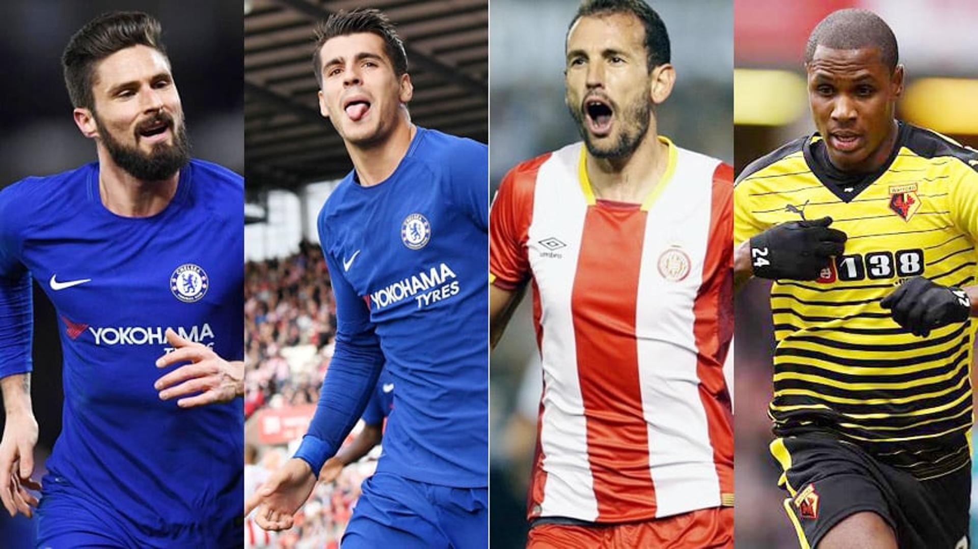 Montagem Morata, Giroud, Stuani e Ighalo